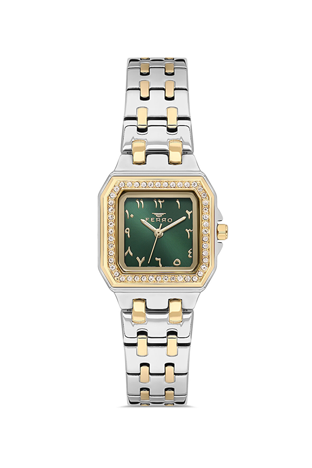 Ferro FL21609AWT-D6 Quartz Çelik Altın/Gri Yeşil Kadran 25 mm Kadın Kol Saati