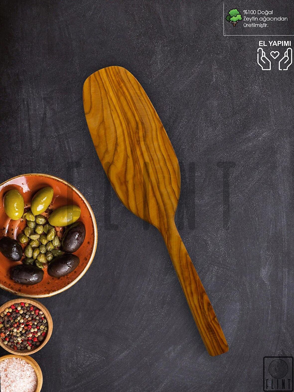 Zeytin ağacı el yapımı tahta ahşap spatula mutfak yemek servis kaşığı 30 cm