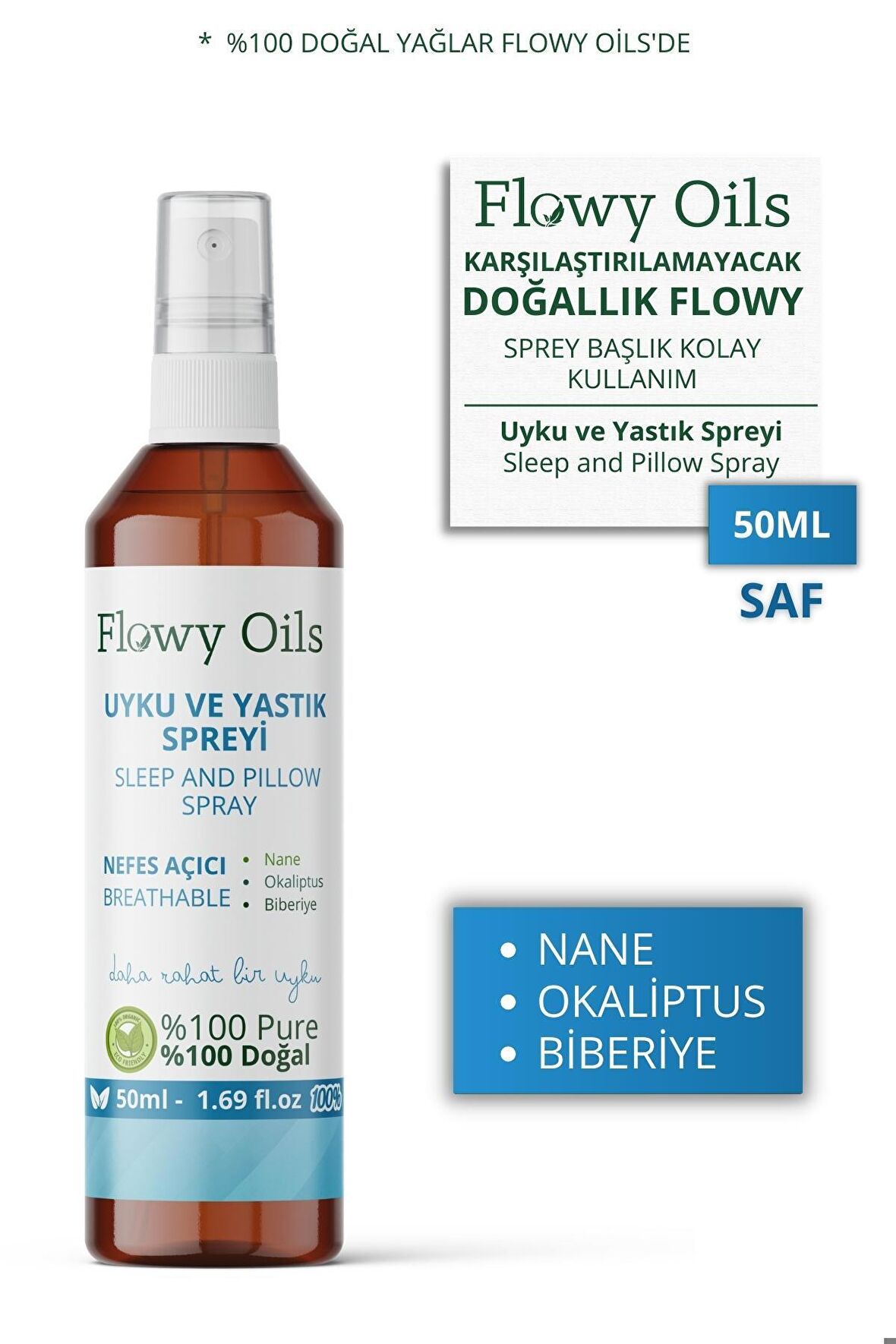 Nefes Açıcı Uyku Ve Yastık Spreyi Okaliptus, Nane, Biberiye Breathable Sleep And Pıllow Spray 50 ml