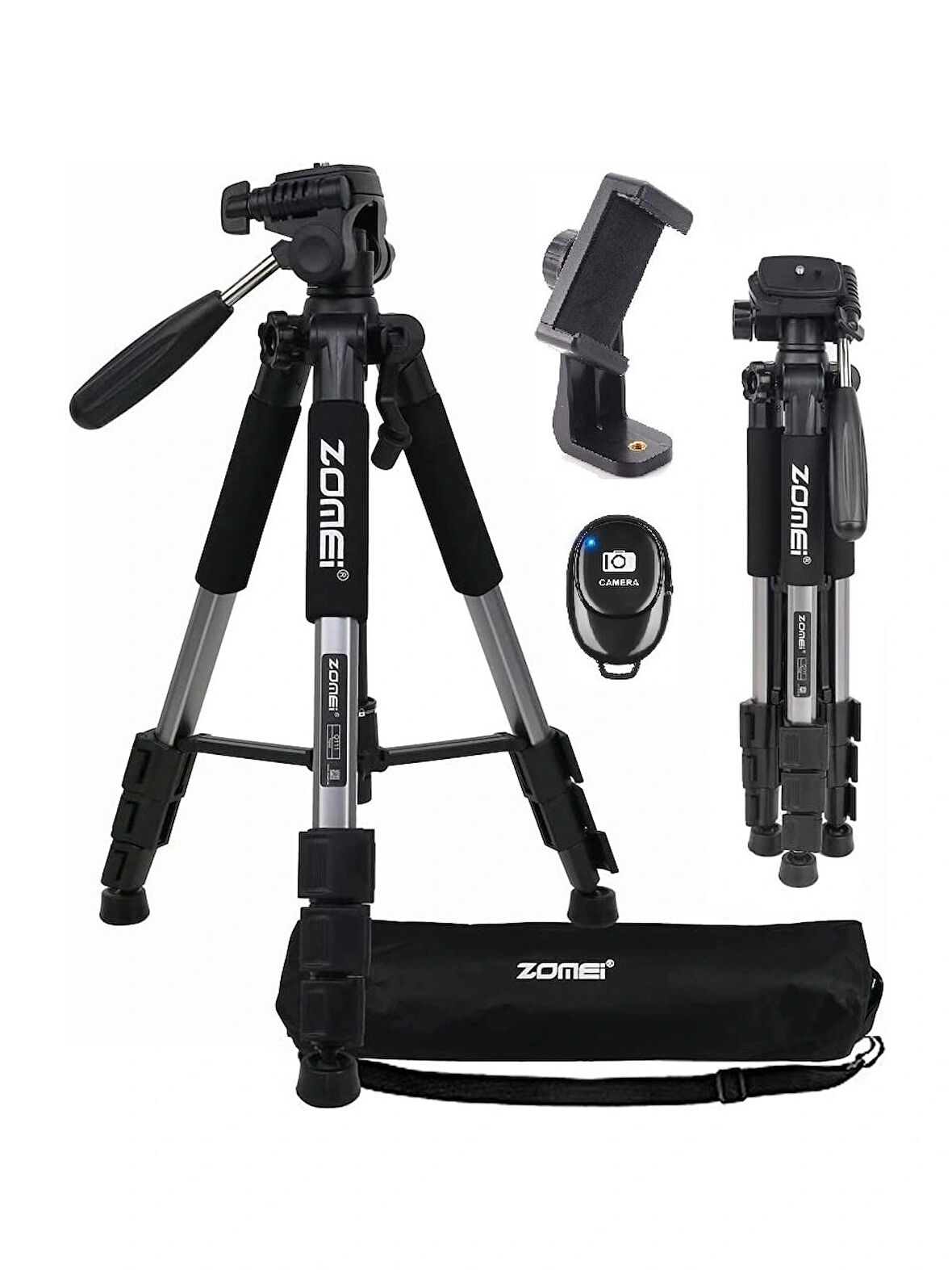 Q111 Profesyonel Alüminyum Tripod 5 Kg Taşıma Kapasiteli Çantalı Premium Tripod 140cm Yükseklik Kapasiteli Gri