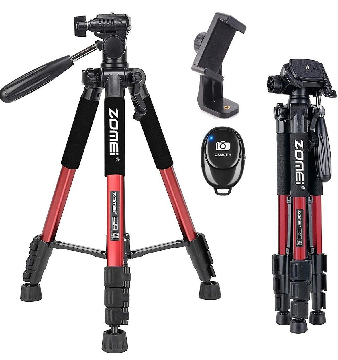 Q111 Profesyonel Alüminyum Tripod 5 Kg Taşıma Kapasiteli Çantalı Premium Tripod 140cm Yükseklik Kapasiteli Kırmızı