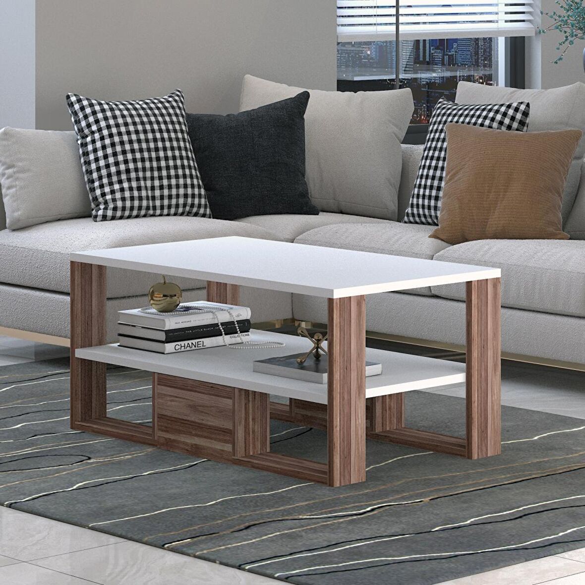 Bicabin Floransa Dekoratif Orta Sehpa Garda Beyaz (Coffee Table)