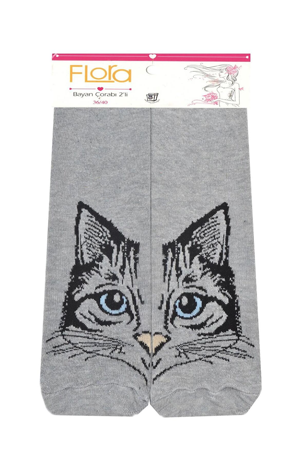 Flora Kadın Çorap 2 li Ayı-Kedi Desenli (36/40)