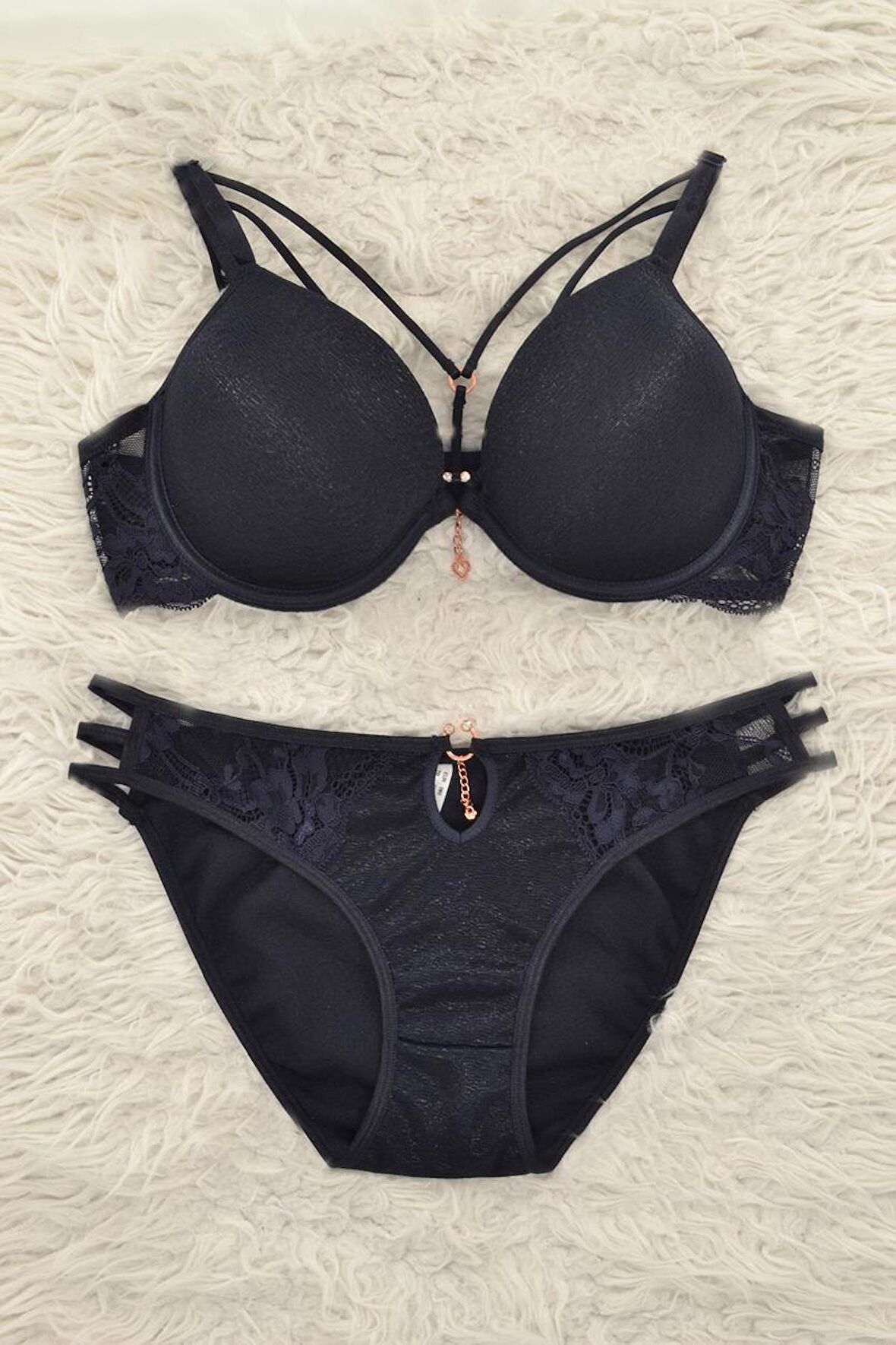 Le Jardin 5020-B Destekli-Balenli Silikon Taşlı Simli Sütyen Takımı