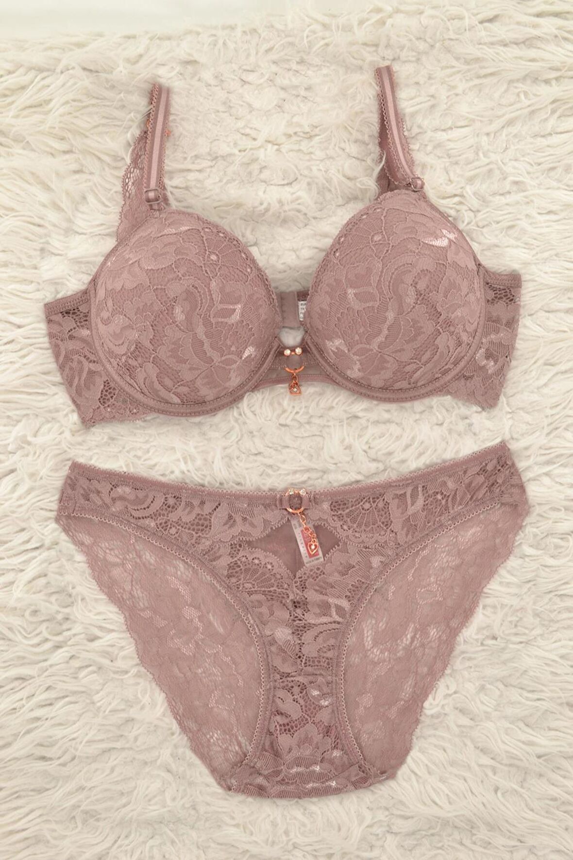 Le Jardin 5040-B Destekli-Balenli Slikonlu Taşlı Sütyen Takımı