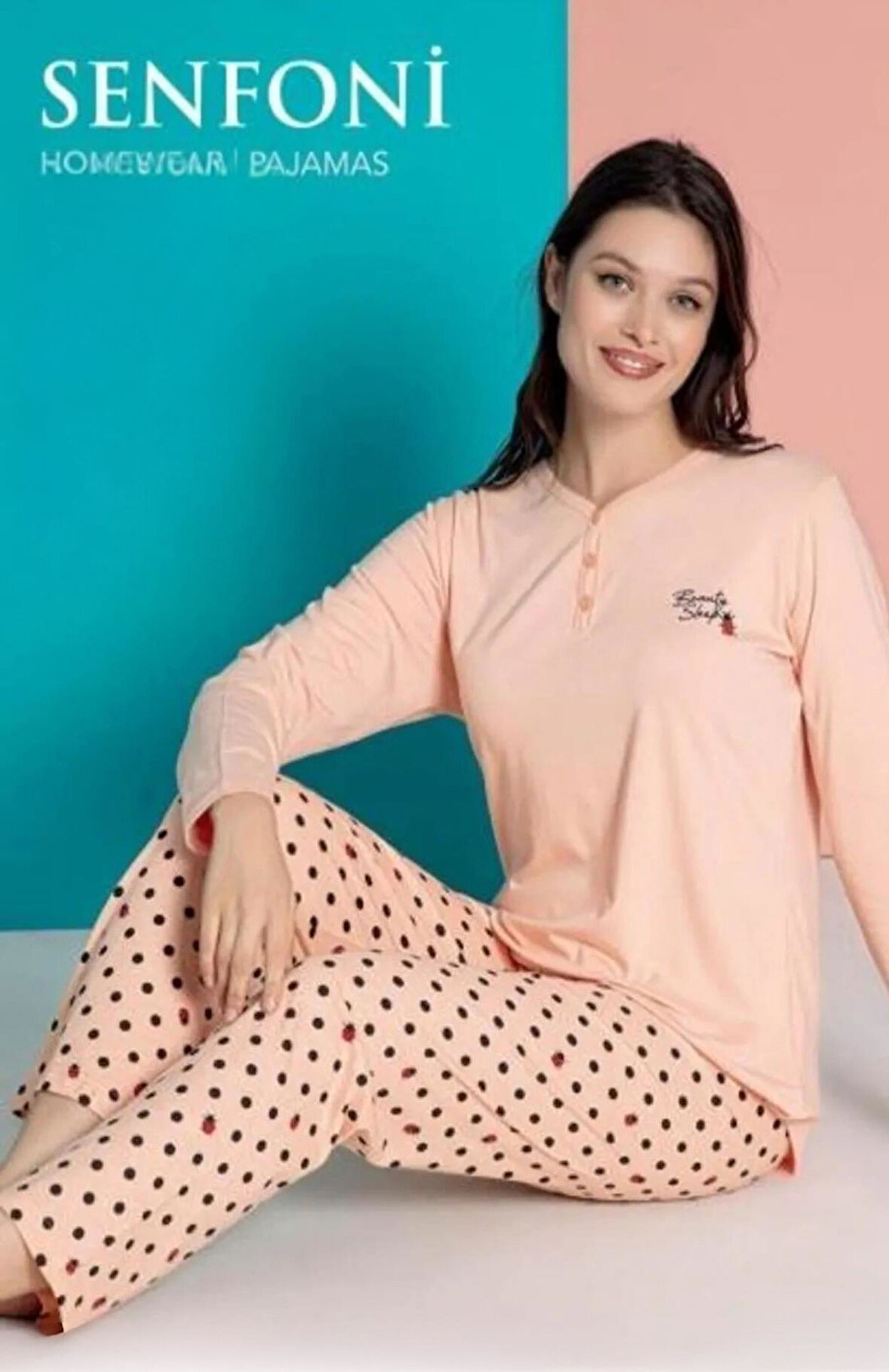 Kadın Penye Uzun Kol Pijama Takımı Senfoni - 10223 