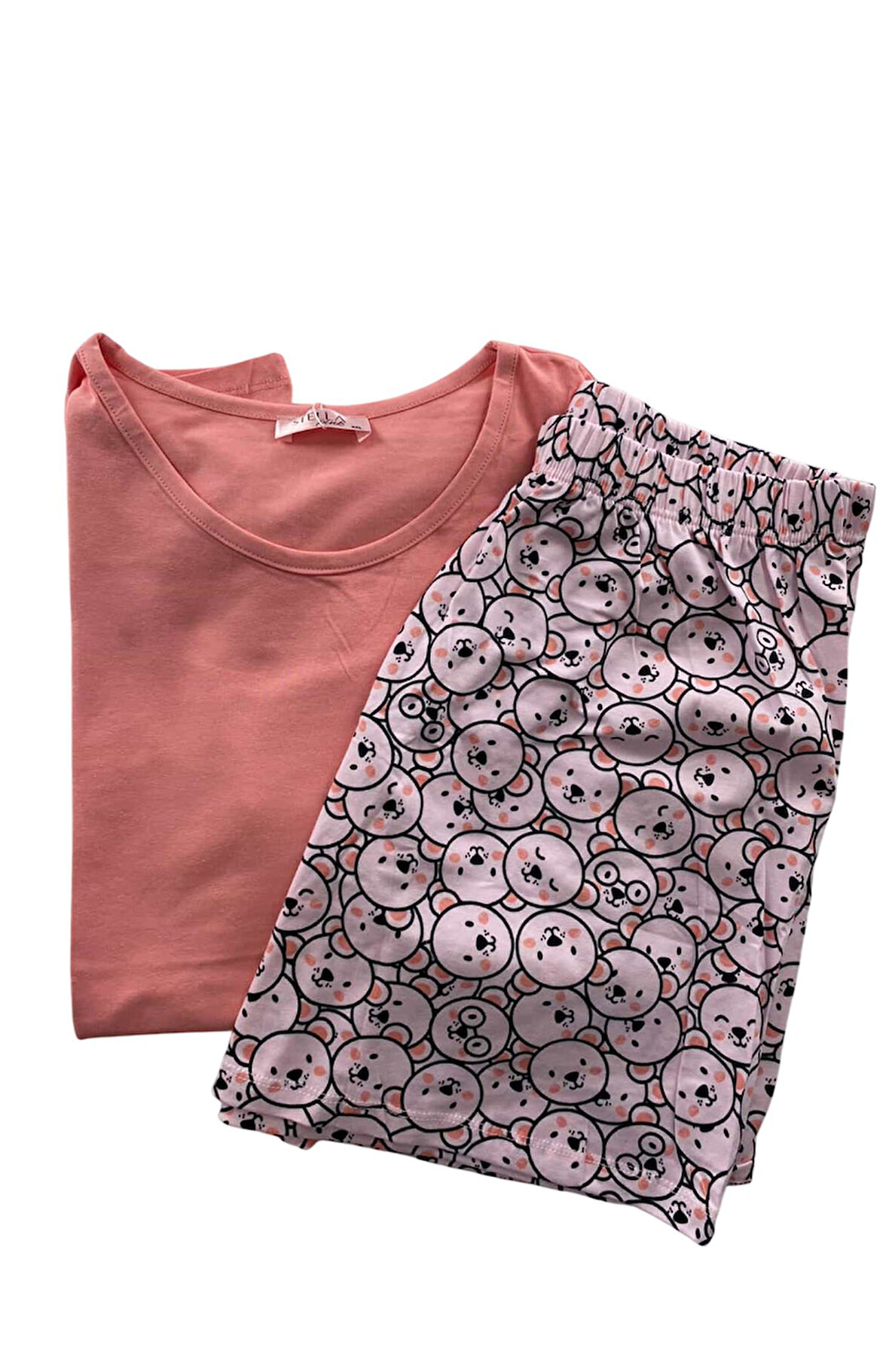 Kadın Ayıcık Desenli Pijama  Takım - 5493 - STLLA PNK