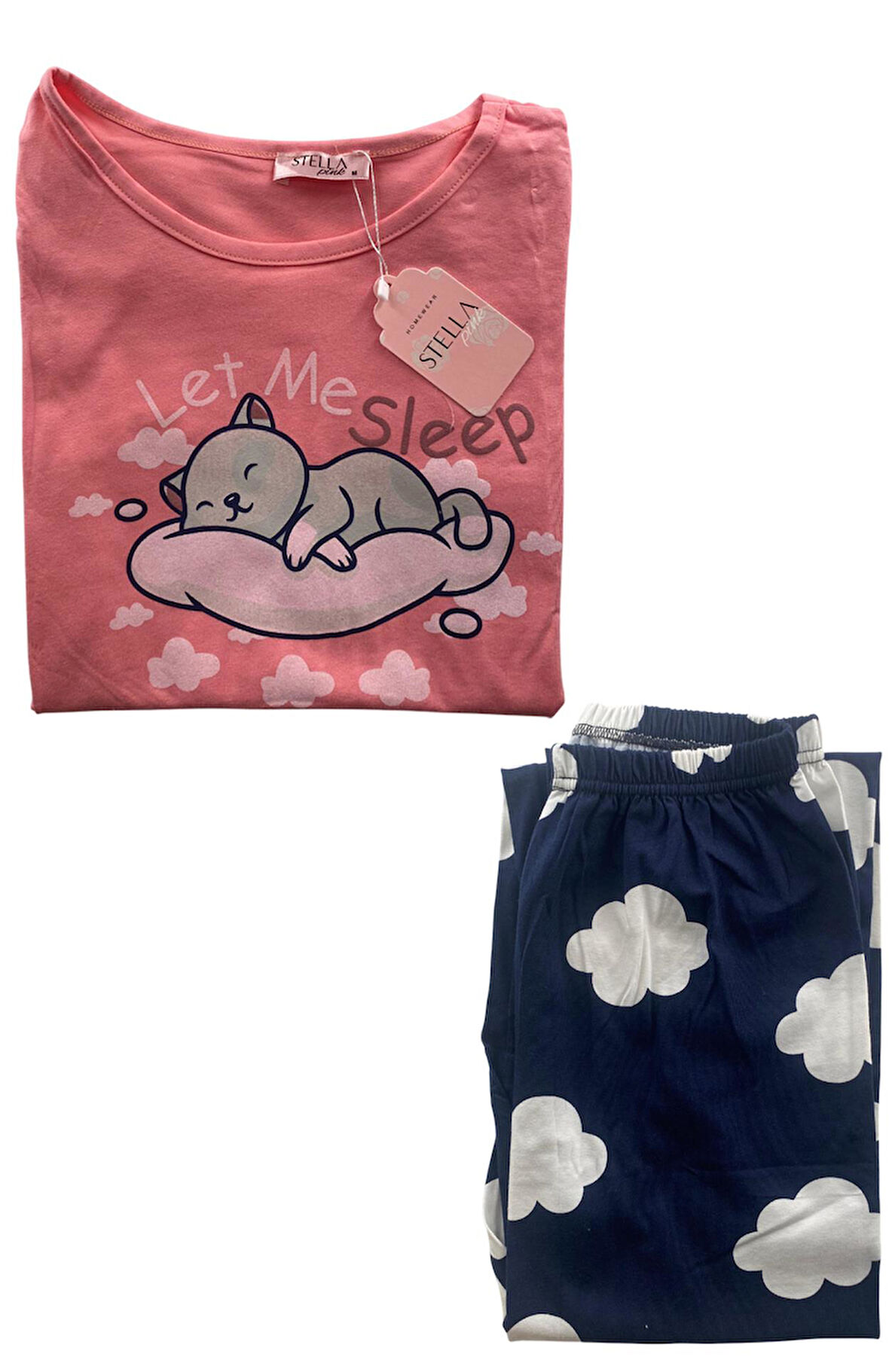 Kadın Bulut Desenli Pijama Takım - 5389 - STLLA PNK
