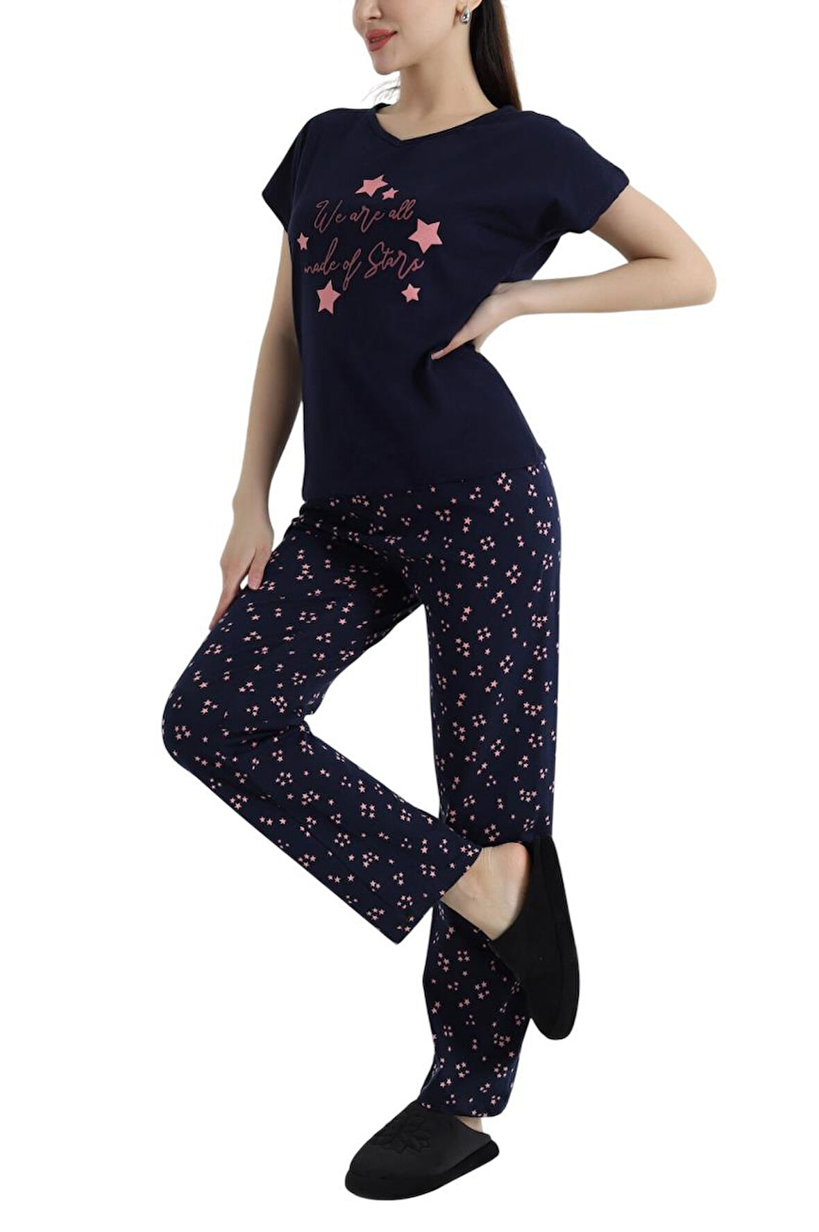 Kadın Yıldız Desenli Pijama Takım - 5505 - STLLA PNK