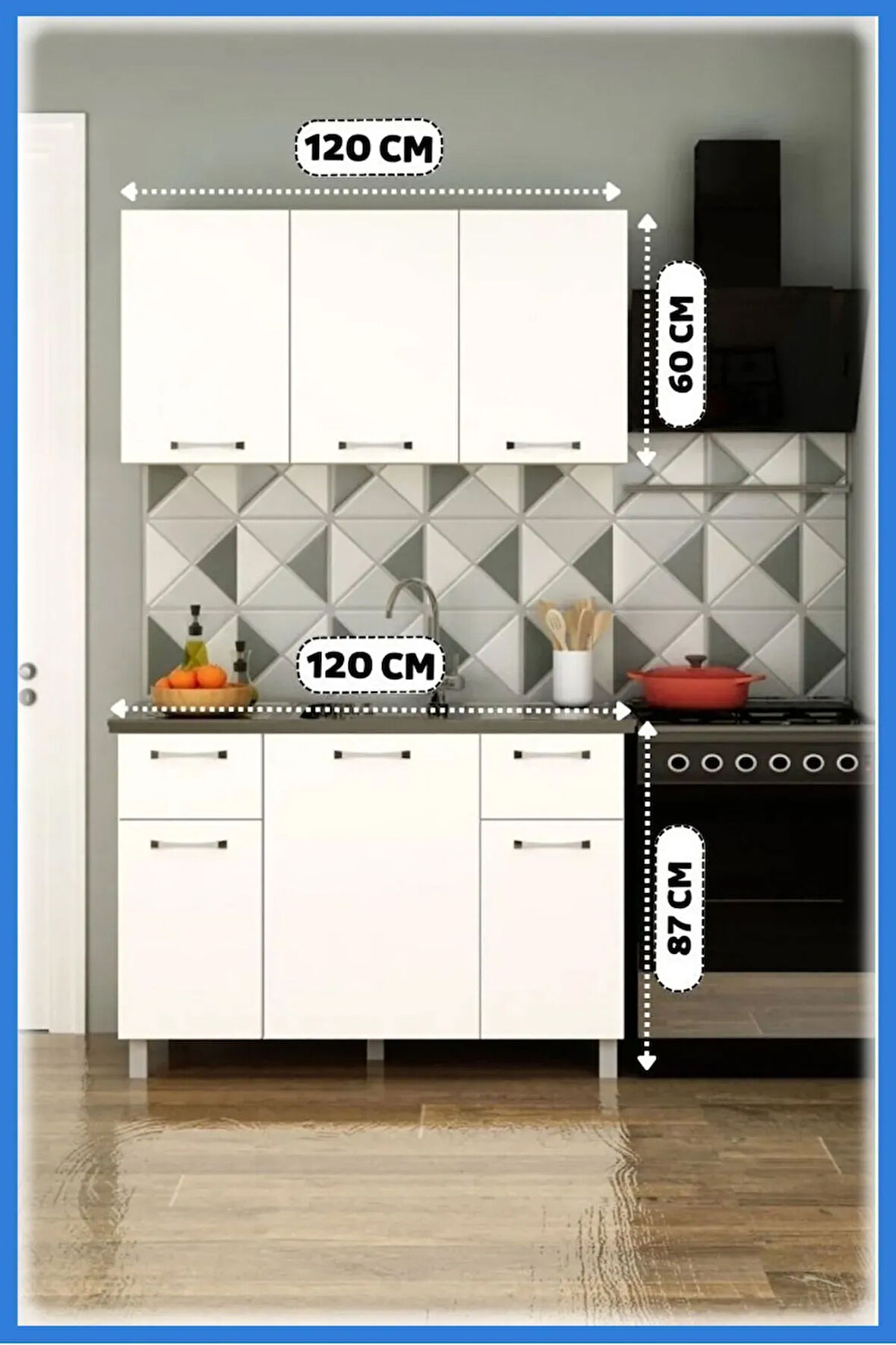 Fly Mobilya 120 cm Panovit Mini Evyeli Mutfak Beyaz Modern Mutfak Ünitesi Çelik Evyeli Mutfak Dolabı Seti