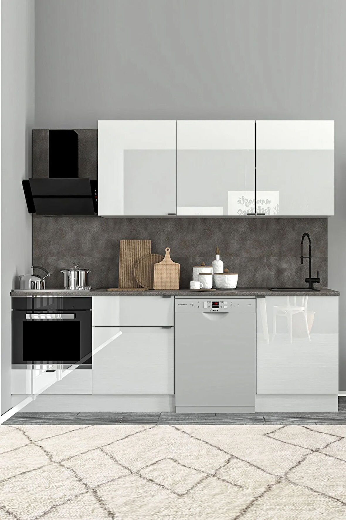 240 Cm %100 Mdf Tezgahlı Efil Ankastre Mutfak Dolabı