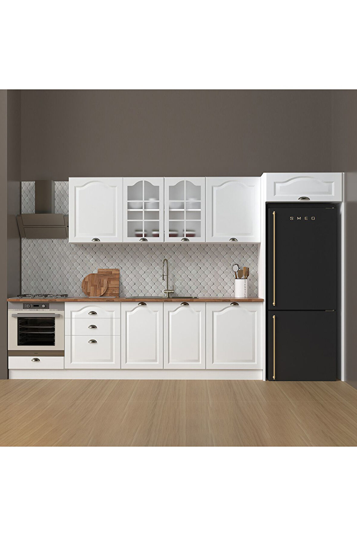 Fly Mobilya 350 cm %100 MDF Greena White Mutfak Dolabı