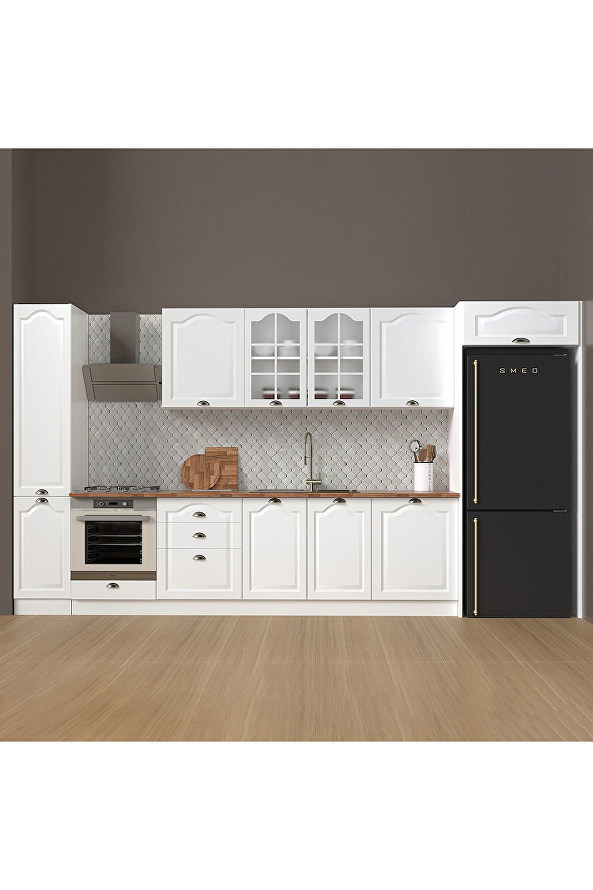 Fly Mobilya 390 cm %100 MDF Greena White Mutfak Dolabı