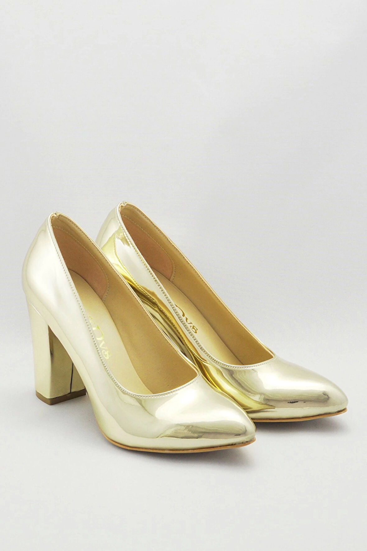 Kadın Moda Şık Gold Klasik Topuklu Ayakkabı Topuklu Düğün Nişan Gece Abiye Ayakkabısı