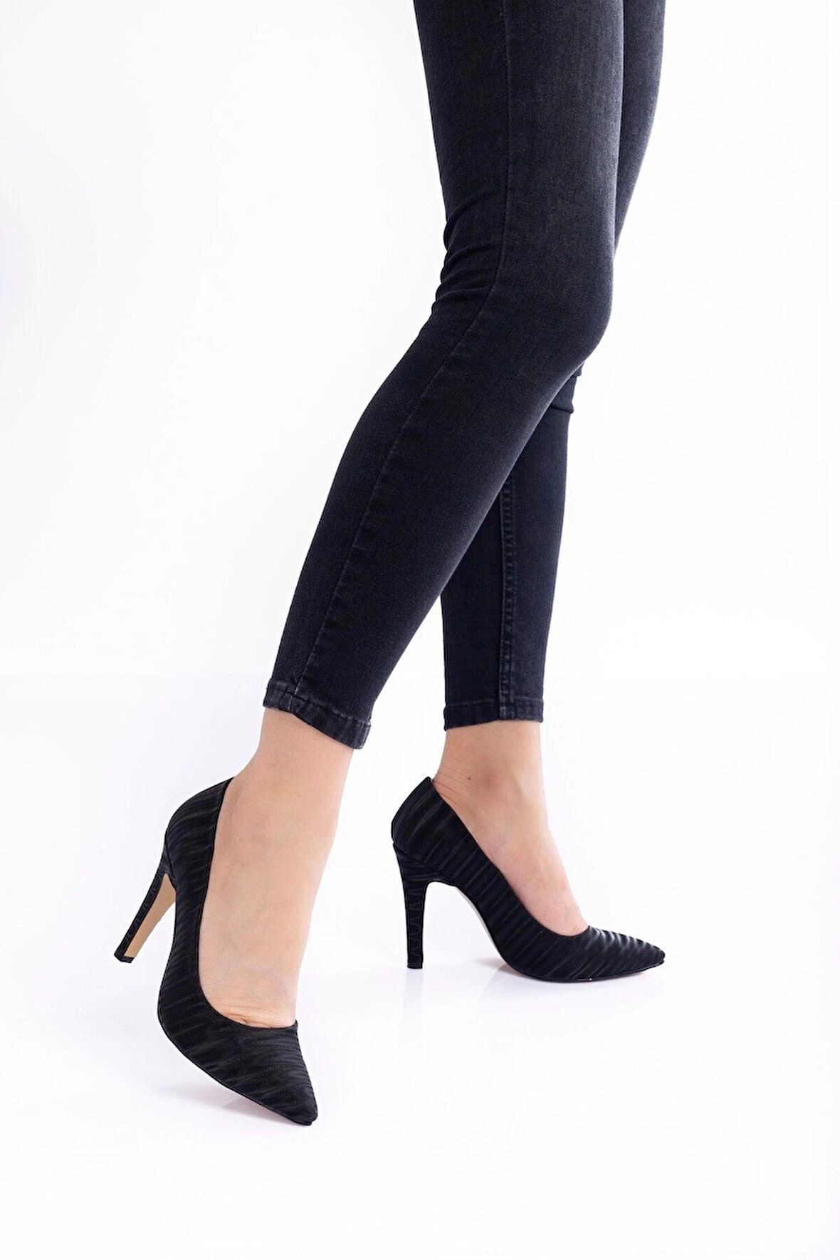 Kadın Moda Şık Çizgili Aynalı Stiletto Topuklu Klasik Ayakkabı Düğün Nişan Gece Abiye Ayakkabısı