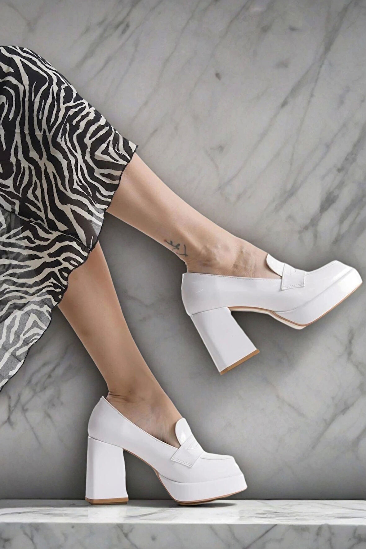 Stil Modern Kadın Platform Kalın Topuklu Loafer Özel Tasarım Gündüz Gece Abiye Ayakkabı