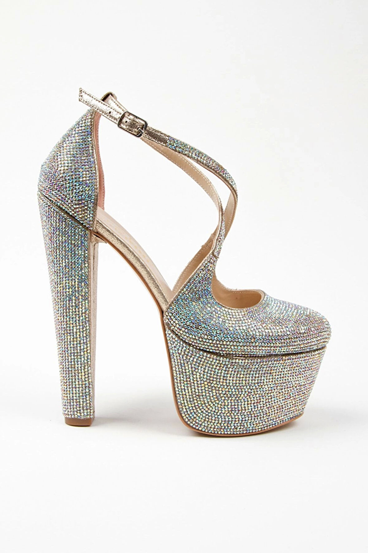 Kadın Moda Şık Gold Janjan Full Taş Düğün Nişan Gece Abiye Ayakkabısı