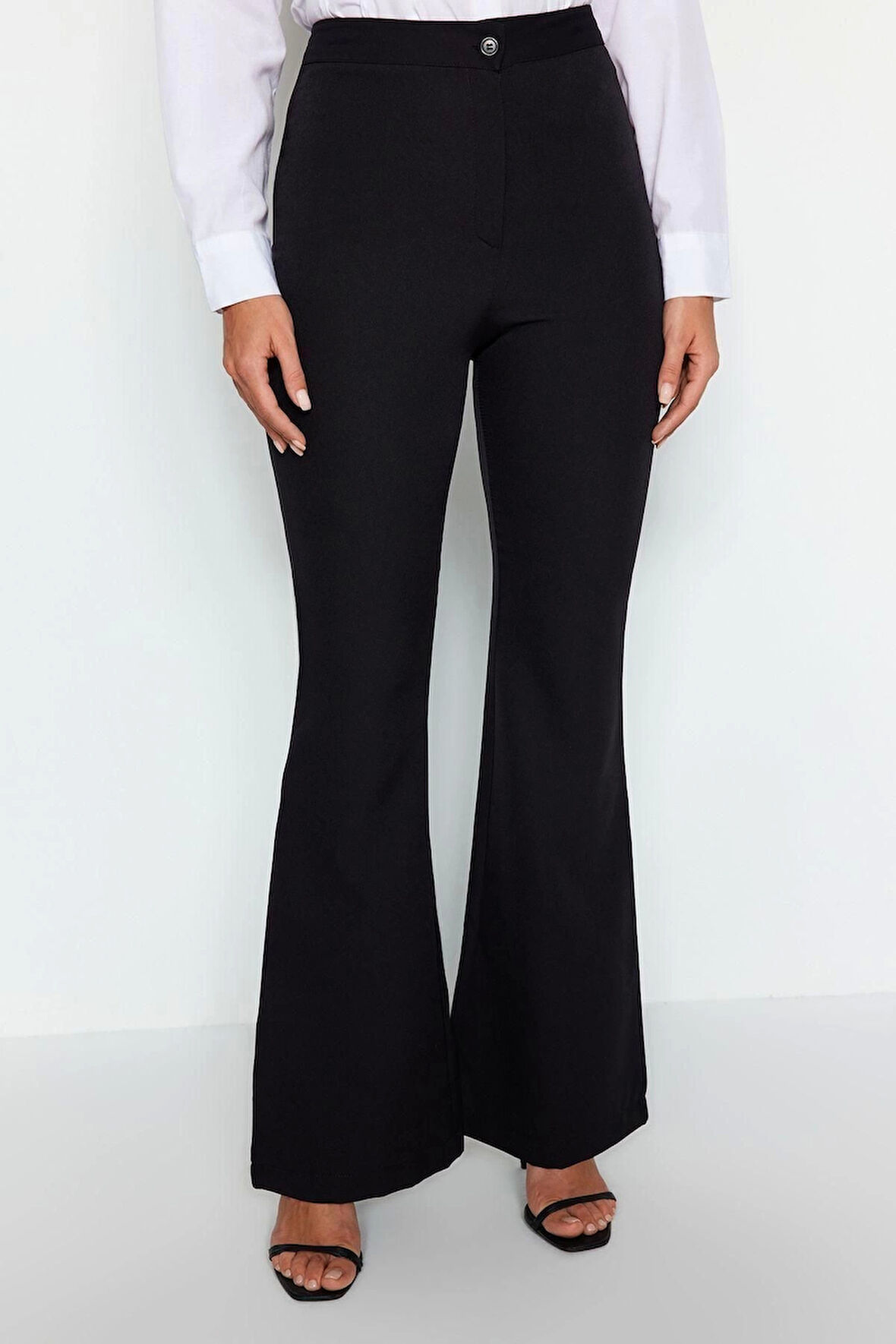 Kadın Yeni Moda İspanyol Paça Regular Boy Dokuma Flare İspanyol Paça Yüksek Bel Pantolon