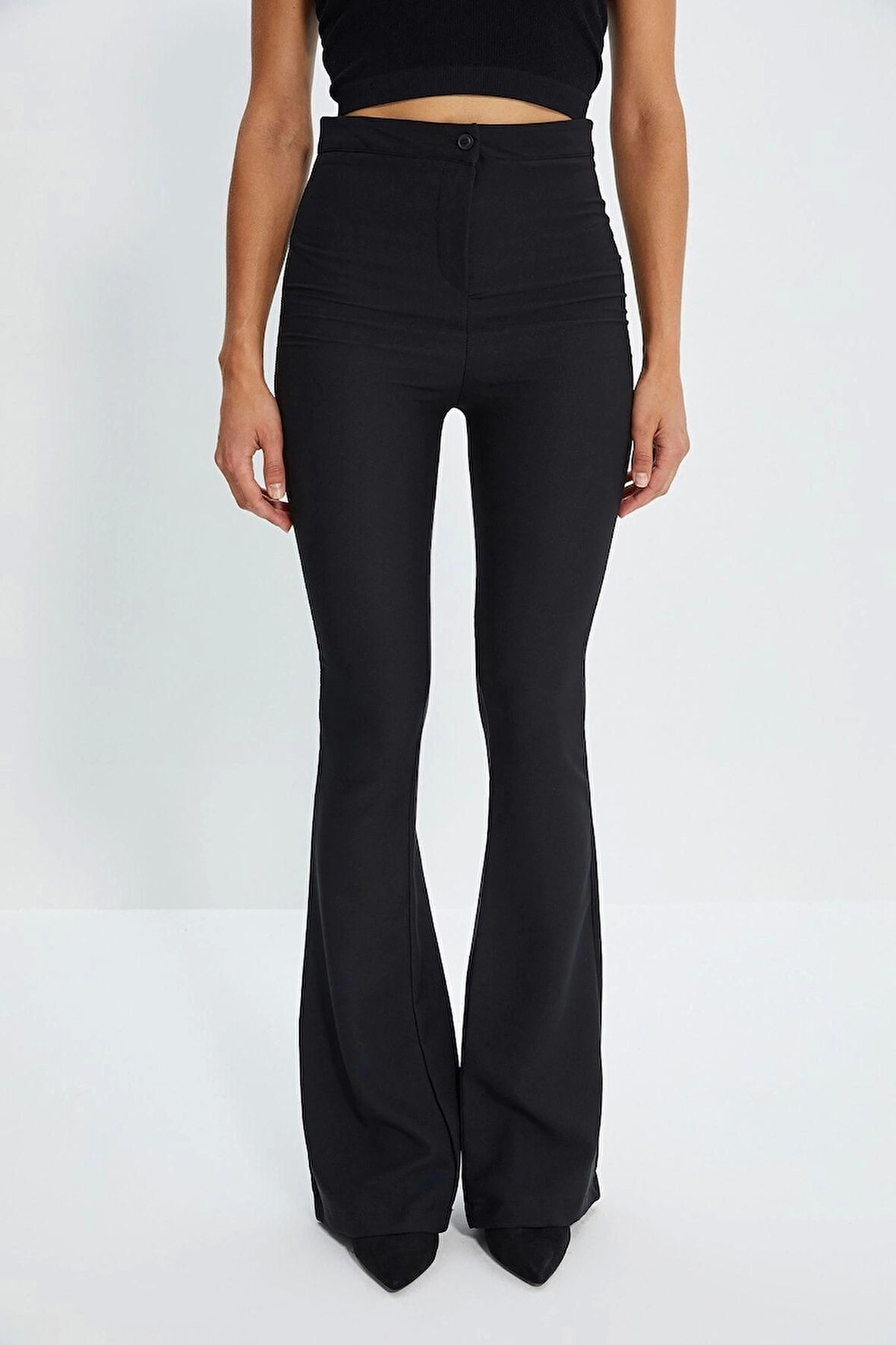 Kadın Yeni Moda Boru Paça Uzun Boy Dokuma İspanyol Paça Flare Pantolon