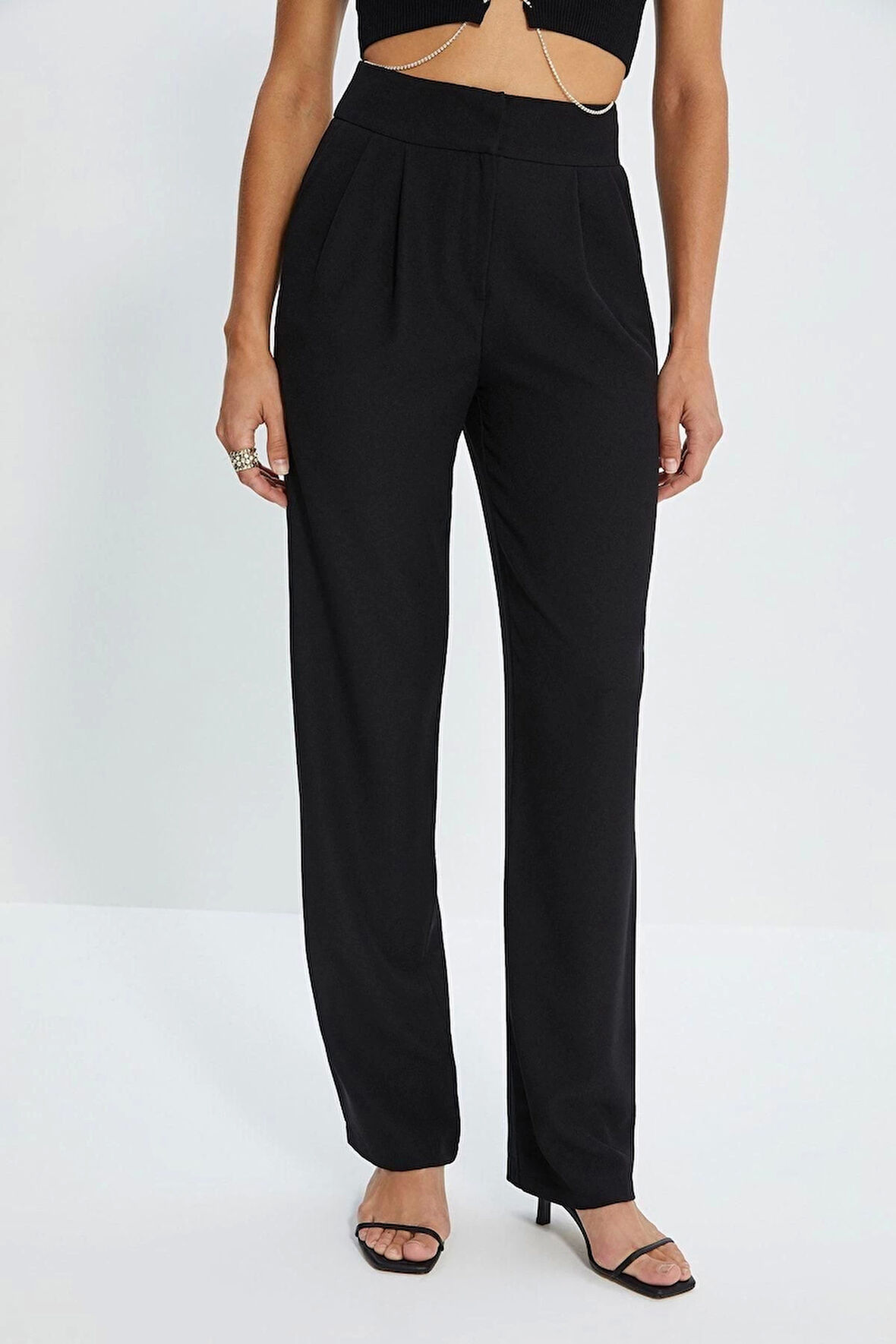 Kadın Yeni Moda Geniş Paça Uzun Boy Dokuma Wide Leg Geniş Paça Pilili Pantolon