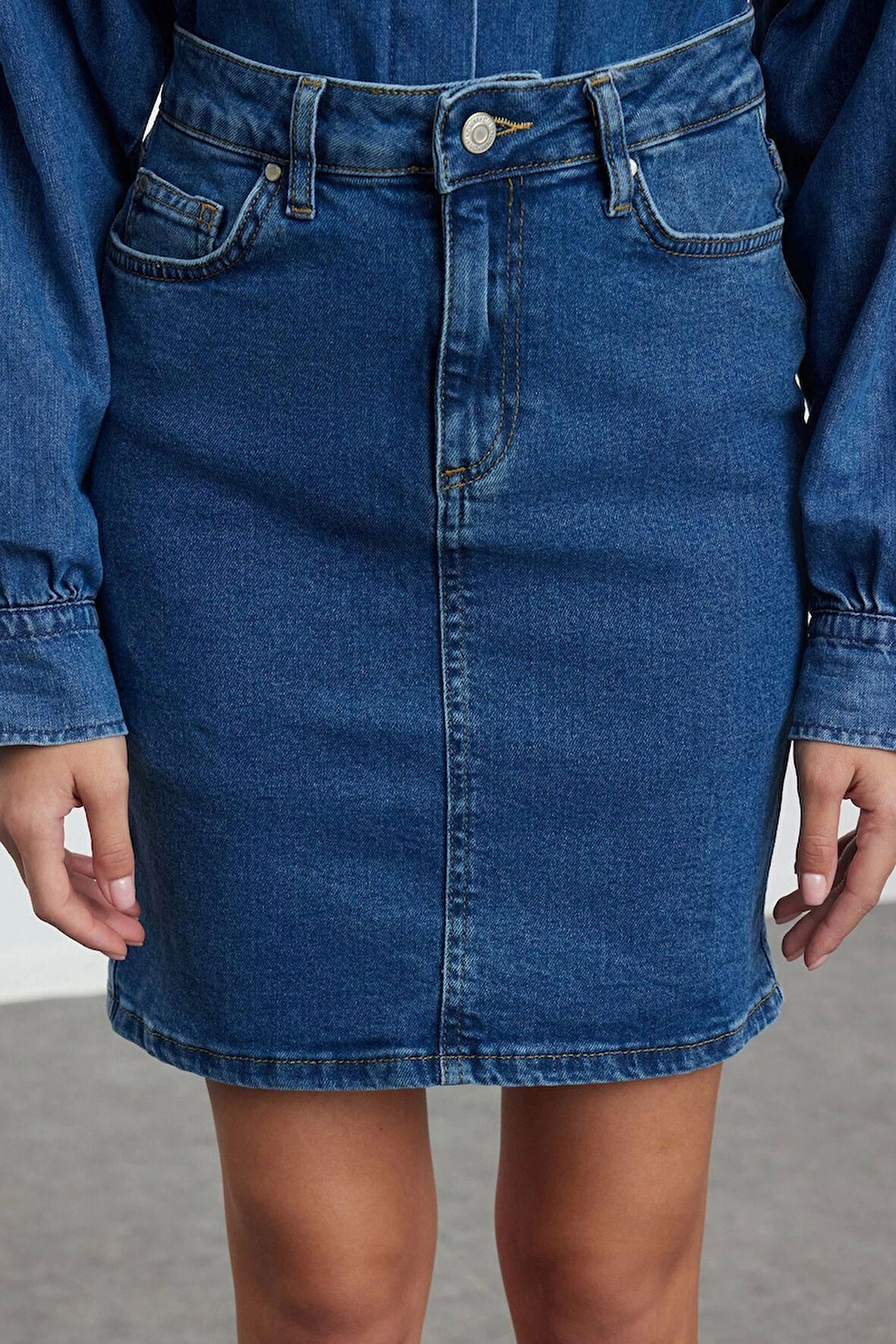 Kadın Moda Stil Mini Astarsız Denim Basic Yüksek Bel Mini Denim Etek