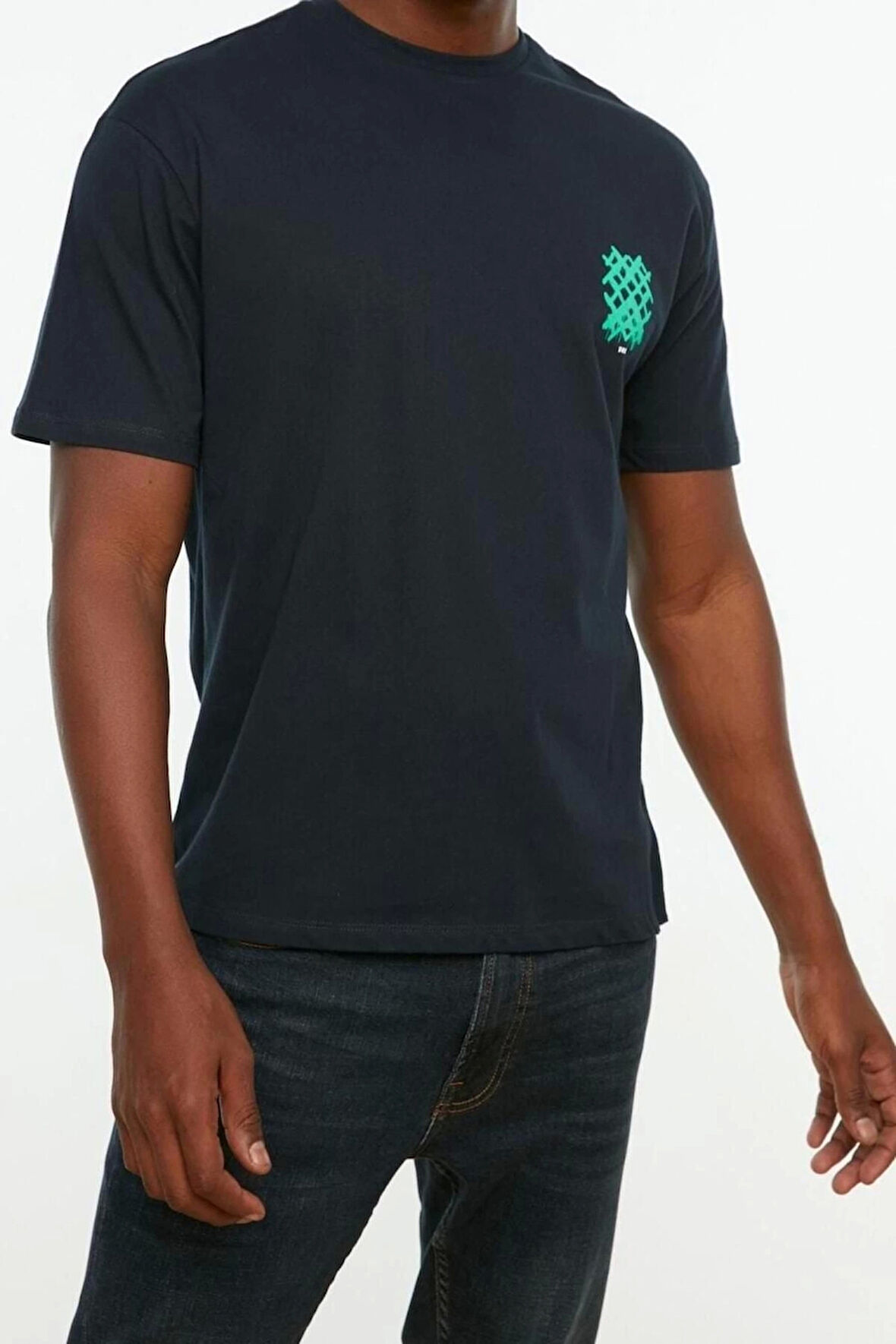 Yeni Sezon Rahat %100 Pamuk Bisiklet Yaka Kısa Kol Geometrik Desenli Günlük Dokuma T-Shirt