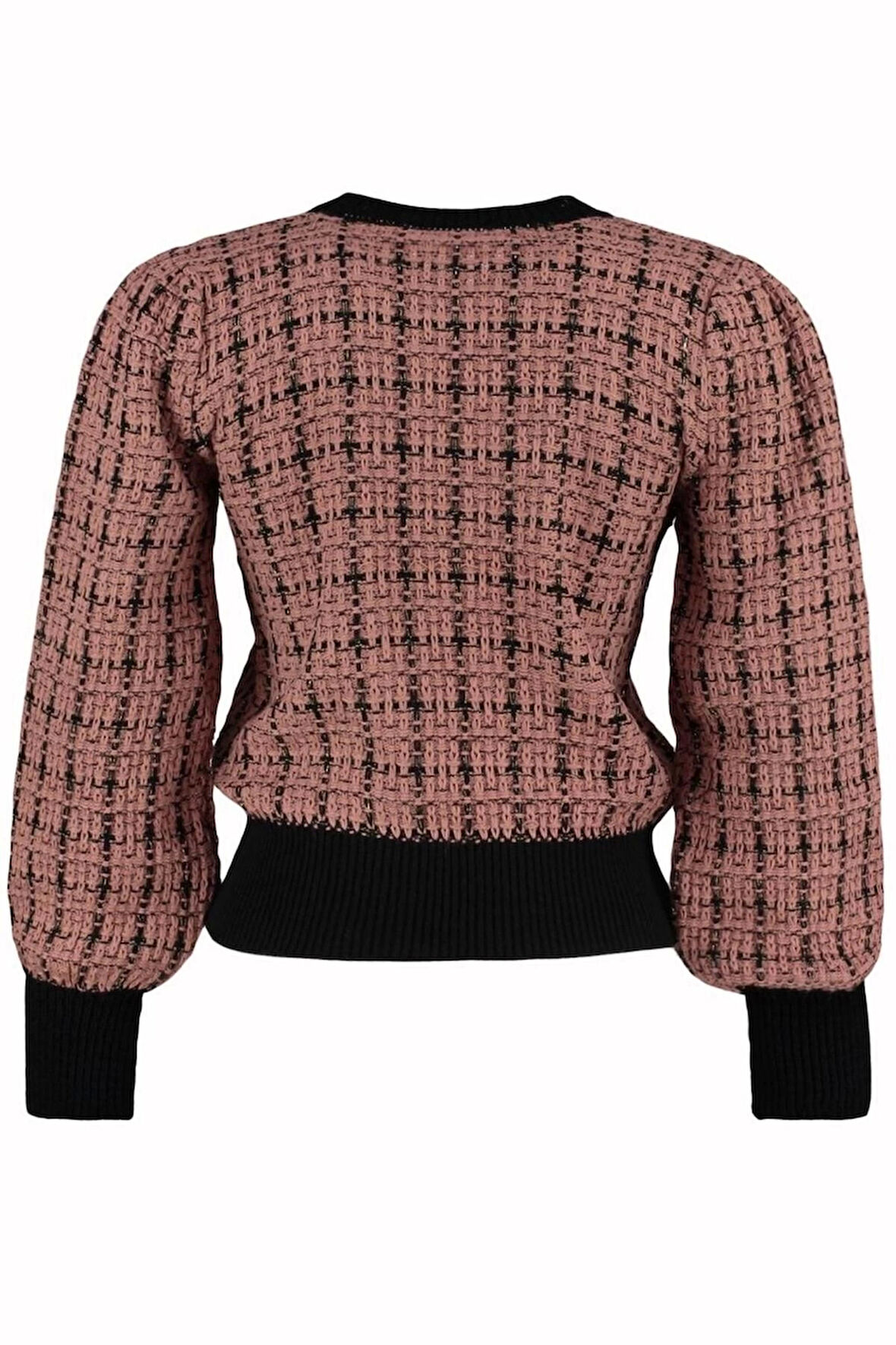 Kadın Moda Şık Regular Bisiklet Yaka Uzun Kol Dokulu Simli Tüvit Görünümlü Triko Kazak