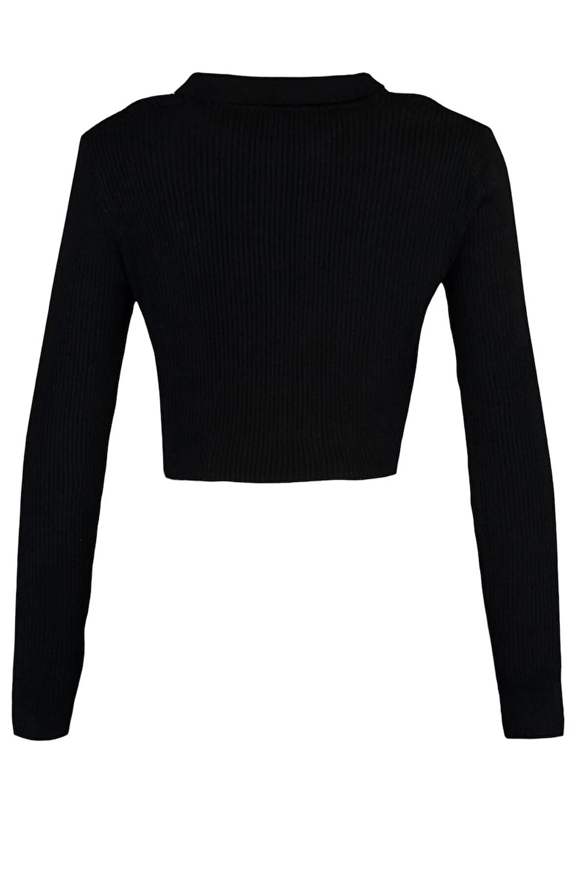 Kadın Moda Şık Crop Polo Yaka Slim Crop Fermuarlı Triko Hırka