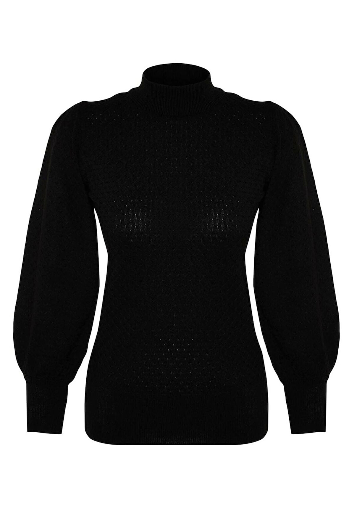 Kadın Moda Şık Regular Dik Yaka Uzun Kol Dokulu Dik Yaka Triko Kazak