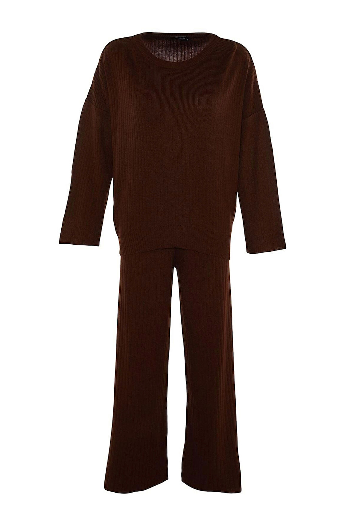 Kadın Moda Şık Boru Paça Regular Boy Uzun Kollu Basic Bisiklet Yaka Triko Alt-Üst Takım