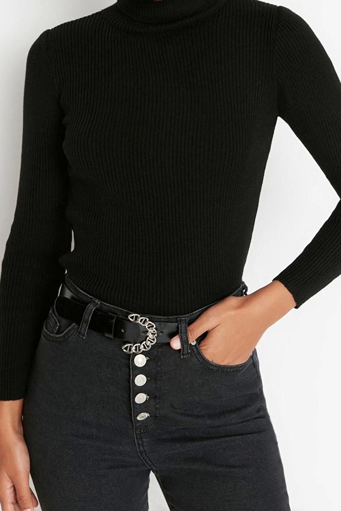 Kadın Moda Şık Regular Balıkçı Yaka Uzun Kol Düz Couple Basic Balıkçı Yaka Triko Kazak