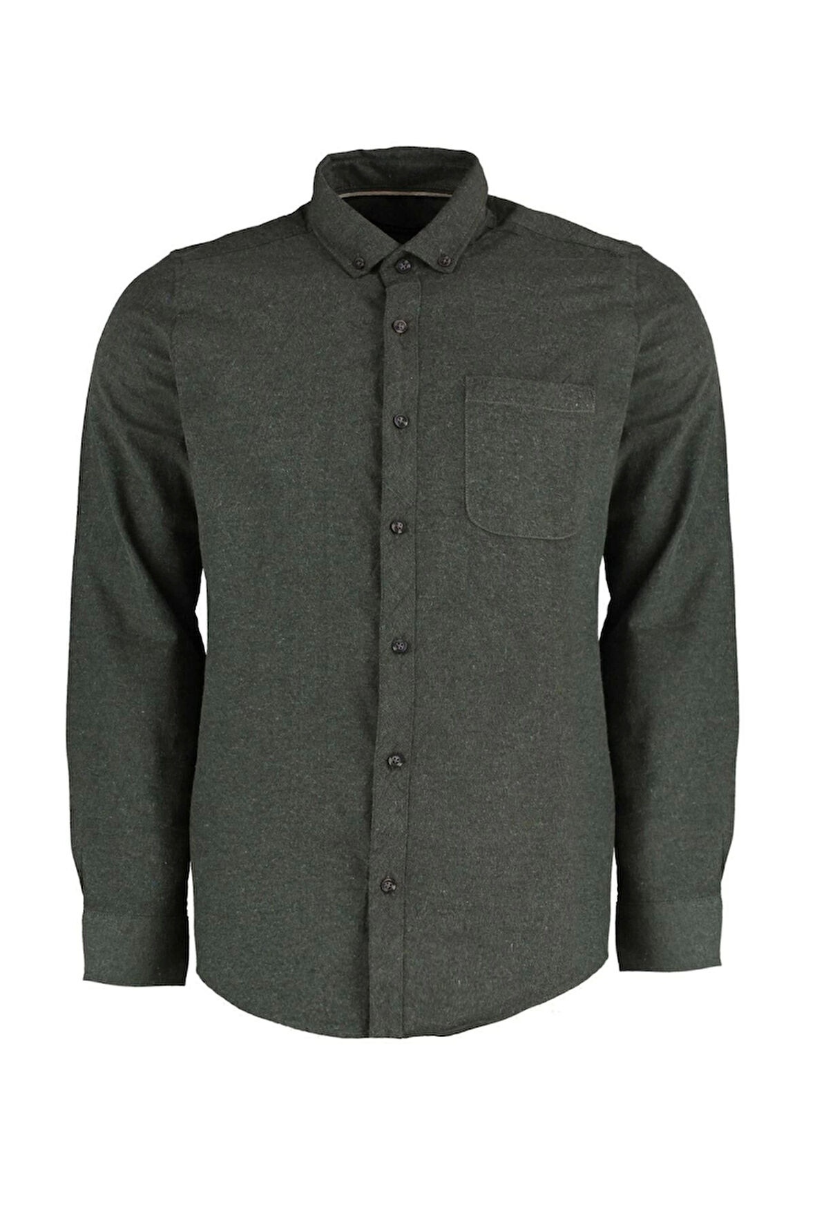 Moda Düğmeli Yaka Düz Uzun Kol Slim Fit Tek Cepli Gömlek