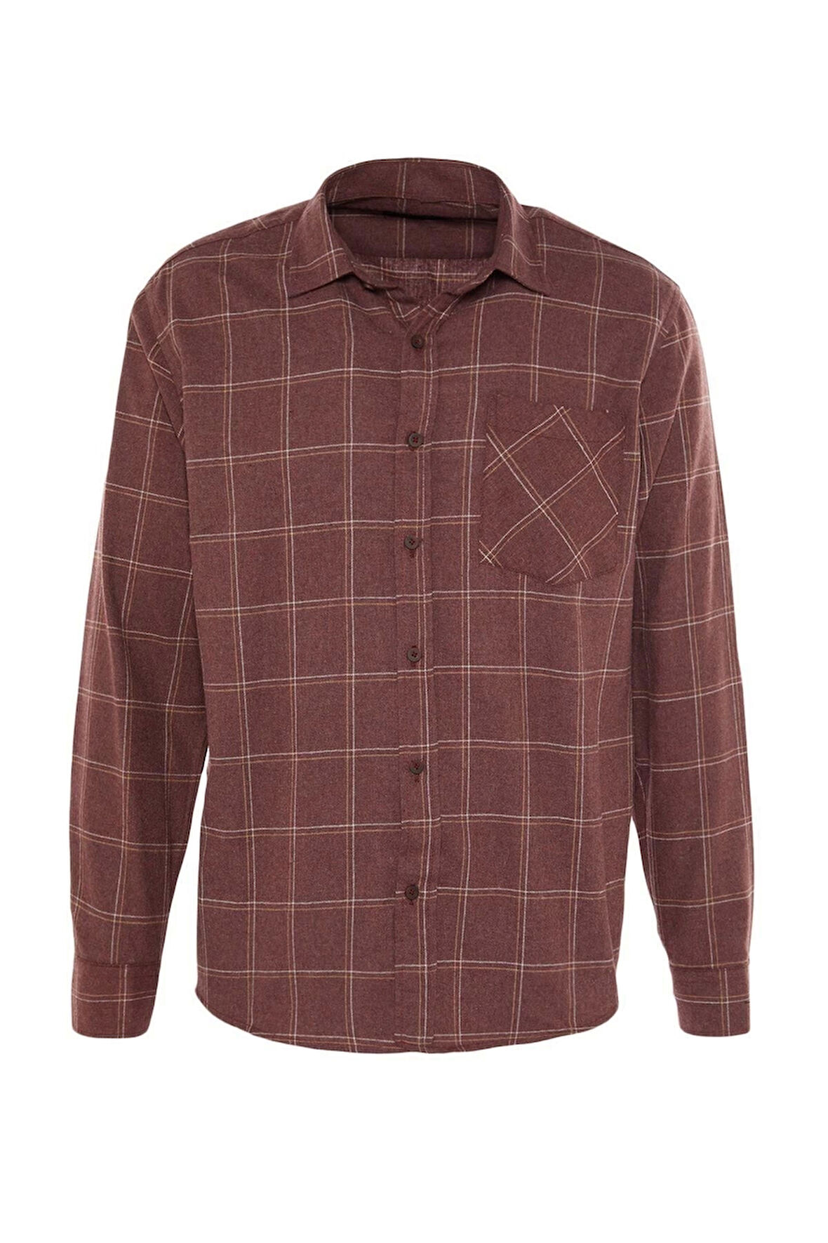 Erkek Moda Uzun Kol Dokuma Bordo Regular Fit Tek Cepli Kışlık Oduncu Kareli Gömlek