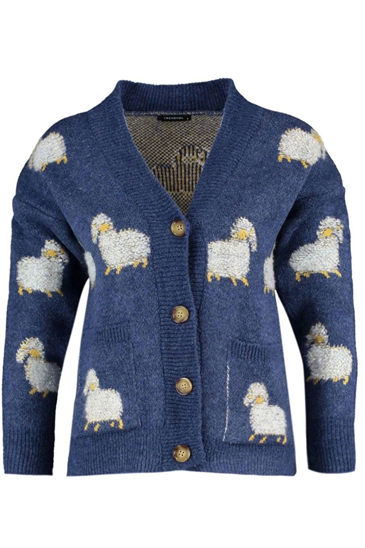 Kadın Moda Şık Regular V Yaka Regular Yumuşak Dokulu Hayvan Desenli Triko Hırka