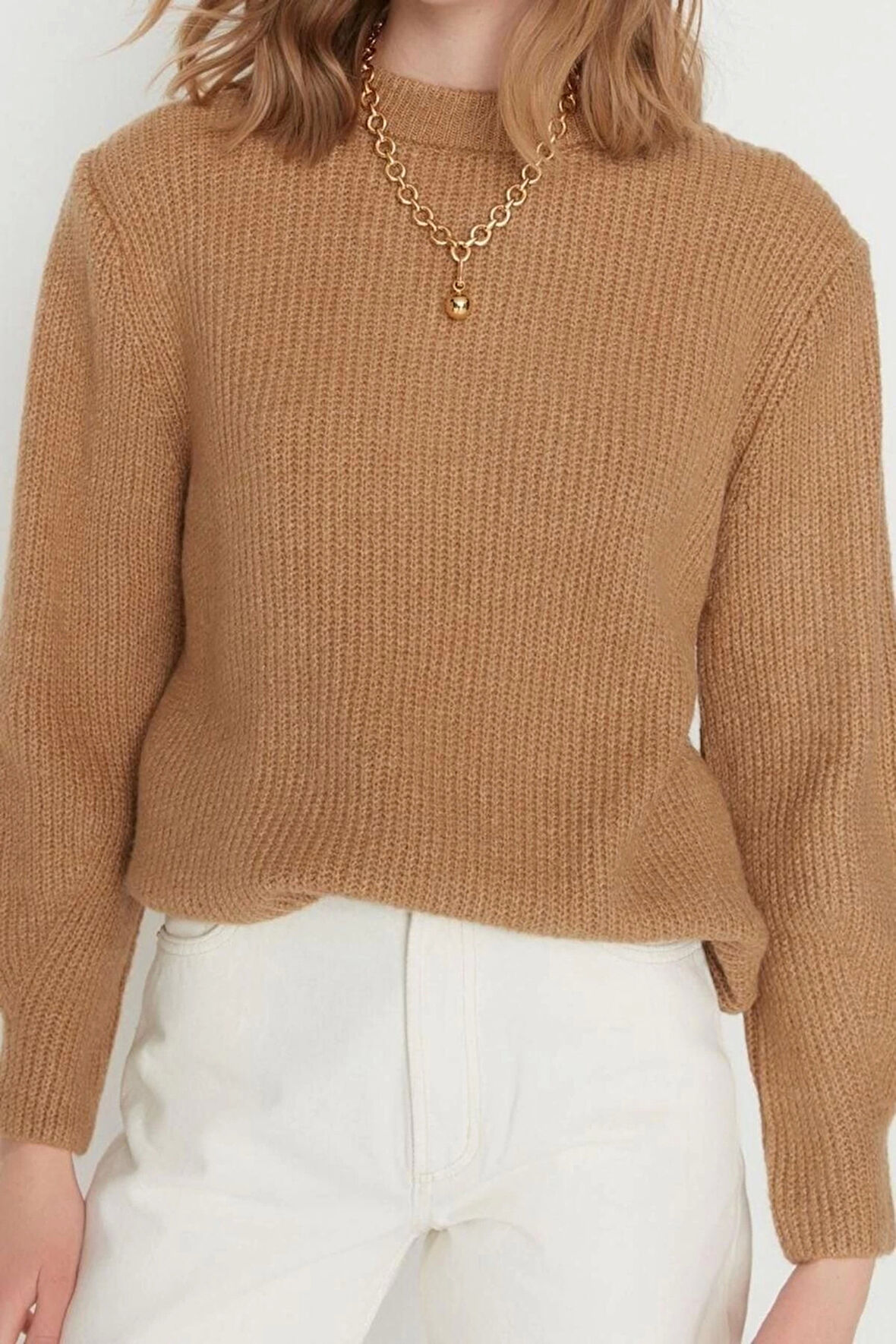 Kadın Moda Regular Bisiklet Yaka Uzun Kol Dokulu Geniş Kalıp Couple Yumuşak Dokulu Basic Triko Kazak