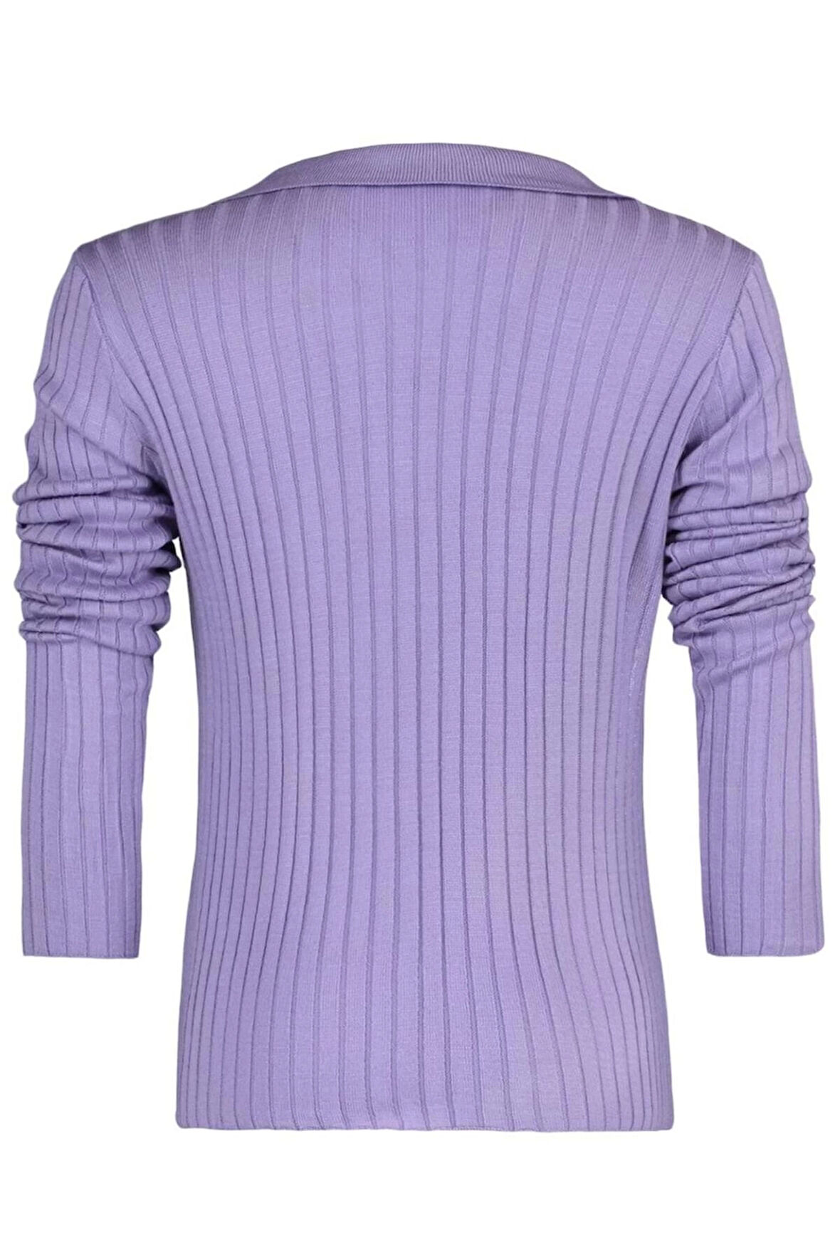 Kadın Moda Şık Regular Polo Yaka Uzun Kol Düz Kol Ucu Detaylı Polo Yaka Triko Kazak