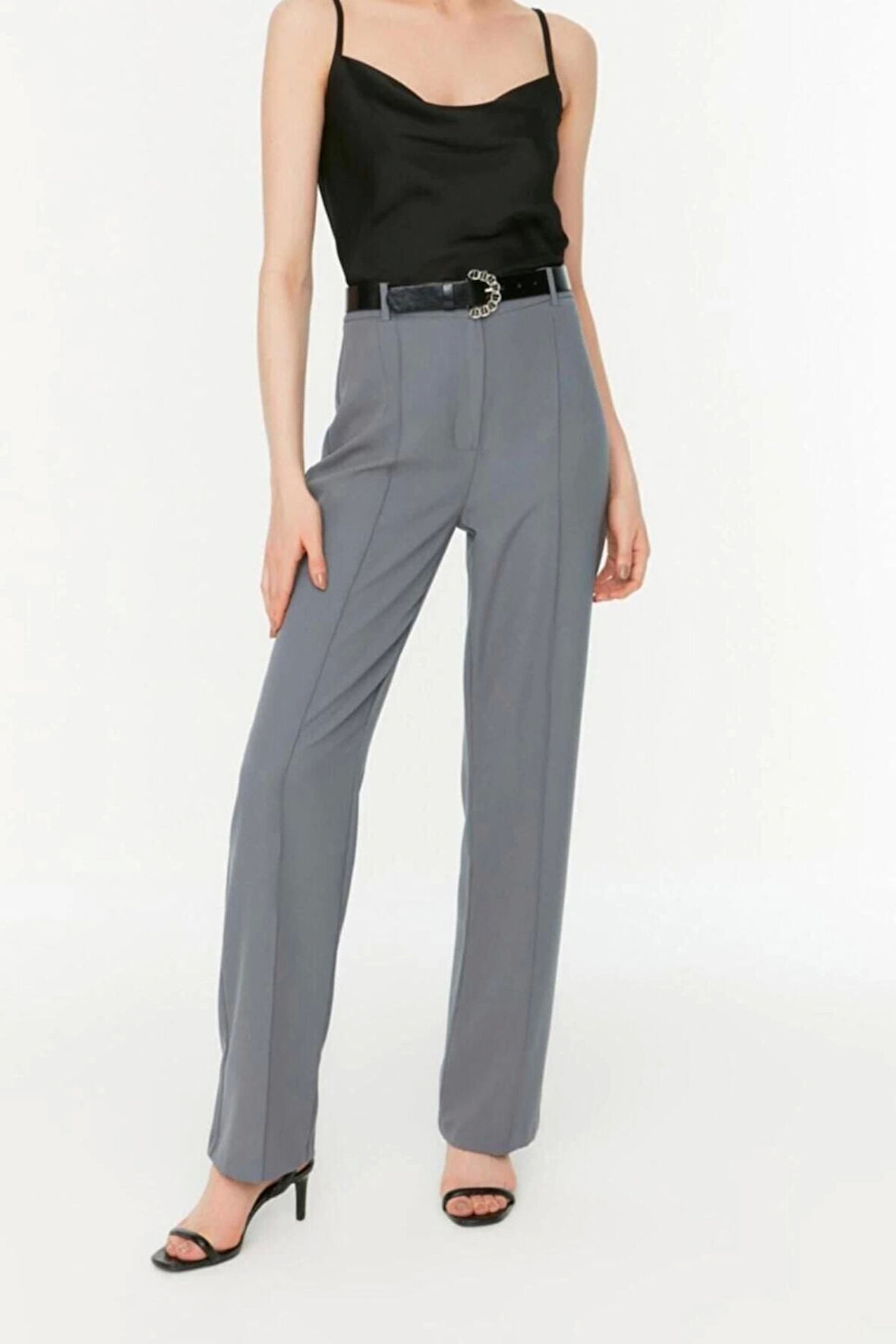 Kadın Yeni Moda Boru Paça Uzun Boy Dokuma Düz Kesim Yüksek Bel Nervür Dikişli Pantolon