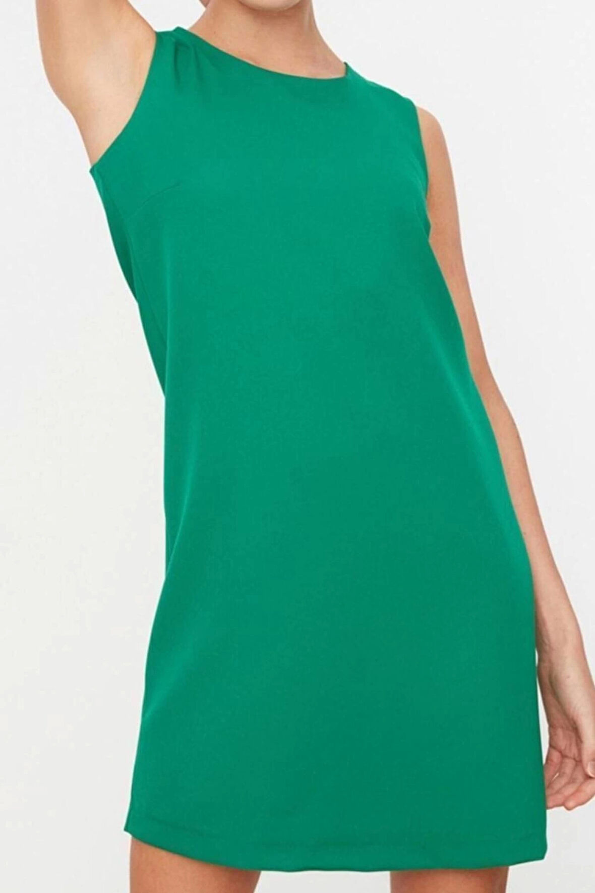 Yeni Regular Business Finike Dokuma Bisiklet Yaka Kolsuz Kol Shift Mini Boy Elbise