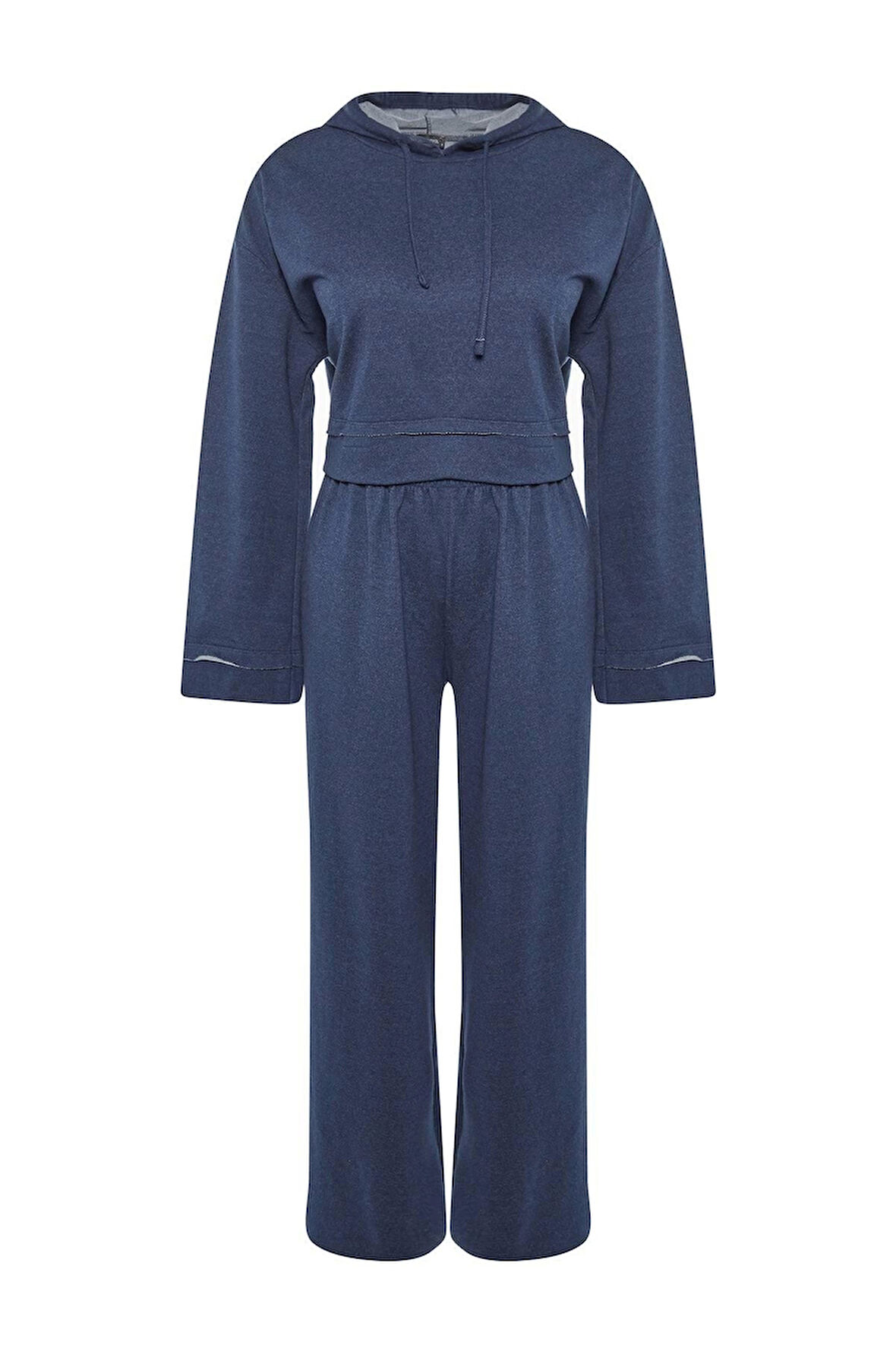 Kadın Moda Şık Kapüşonlu Geniş Paça Uzun Kol Geniş Kalıp Örme Pijama Takımı