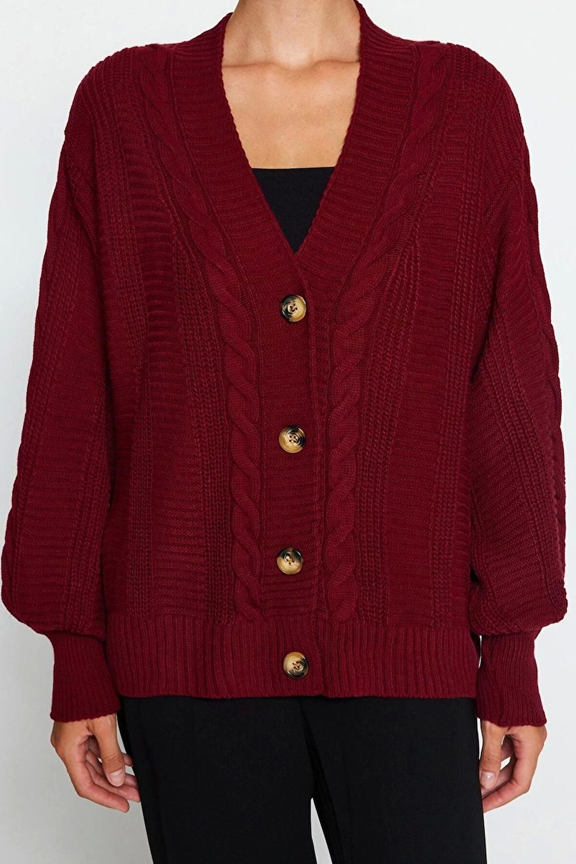 Kadın Moda Şık Regular V Yaka Oversize Geniş Kalıp Triko Hırka