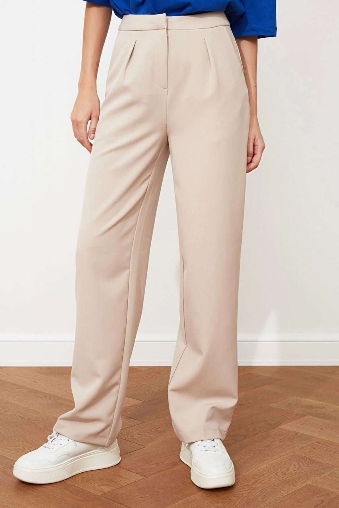 Kadın Yeni Moda Geniş Paça Uzun Boy Dokuma Wide Leg Geniş Paça Pileli Pantolon