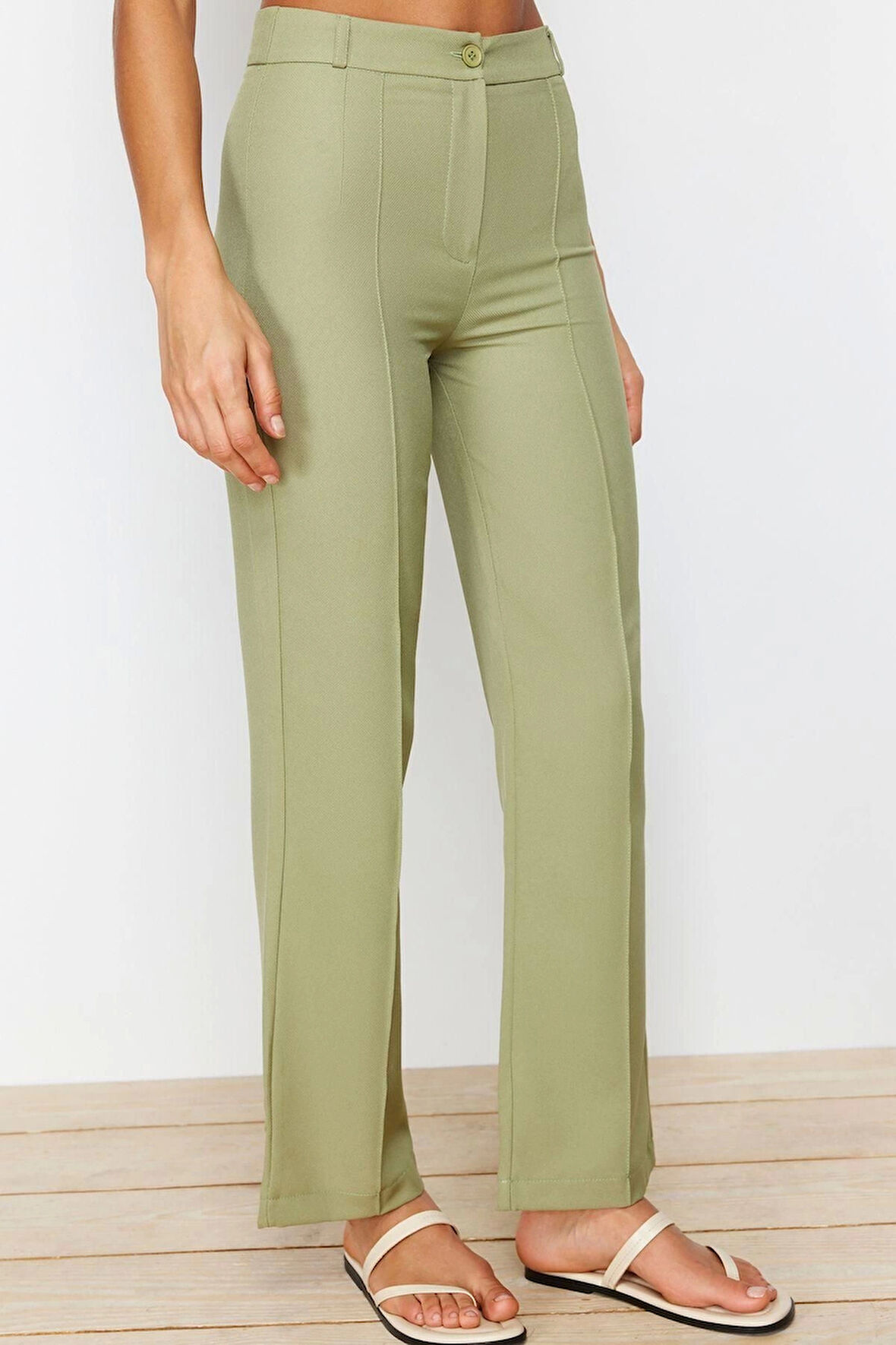 Kadın Yeni Moda Boru Paça Uzun Boy Dokuma Düz Kesim Yüksek Bel Nervür Dikişli Pantolon