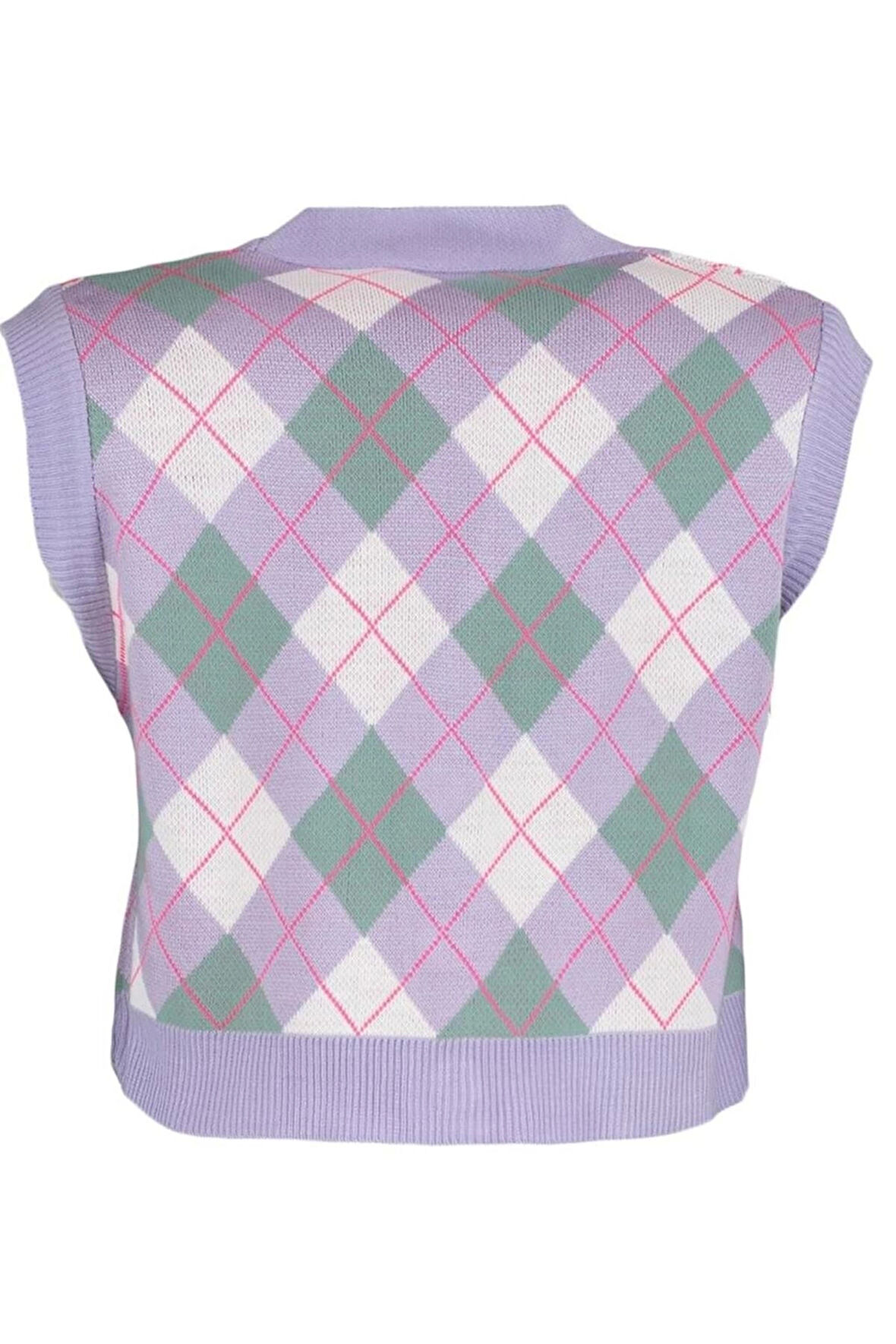 Kadın Moda Şık Crop V Yaka Kolsuz Baklava Crop Triko Yelek