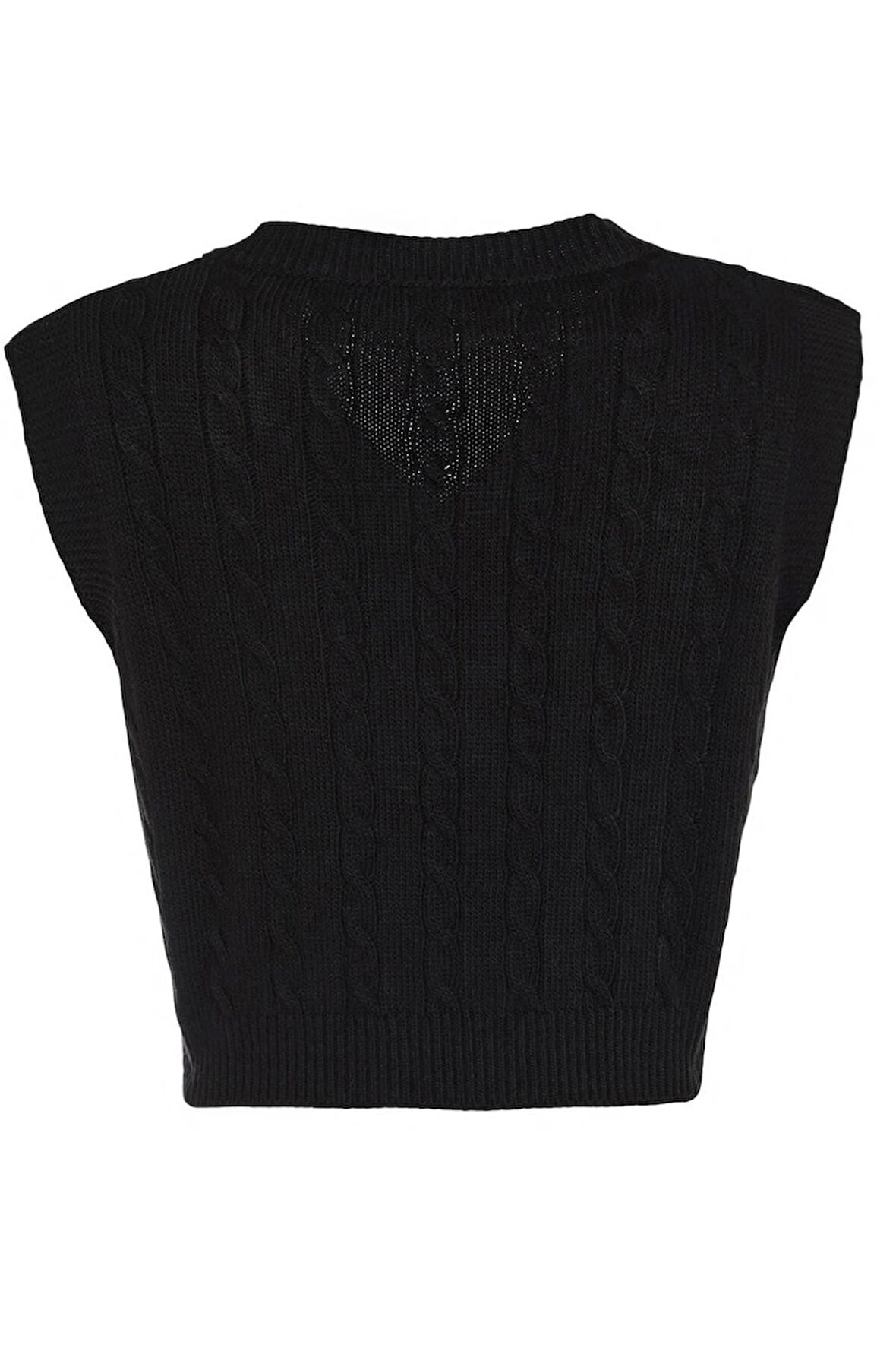 Kadın Moda Şık Crop V Yaka Kolsuz Saç Örgü Crop Triko Süveter