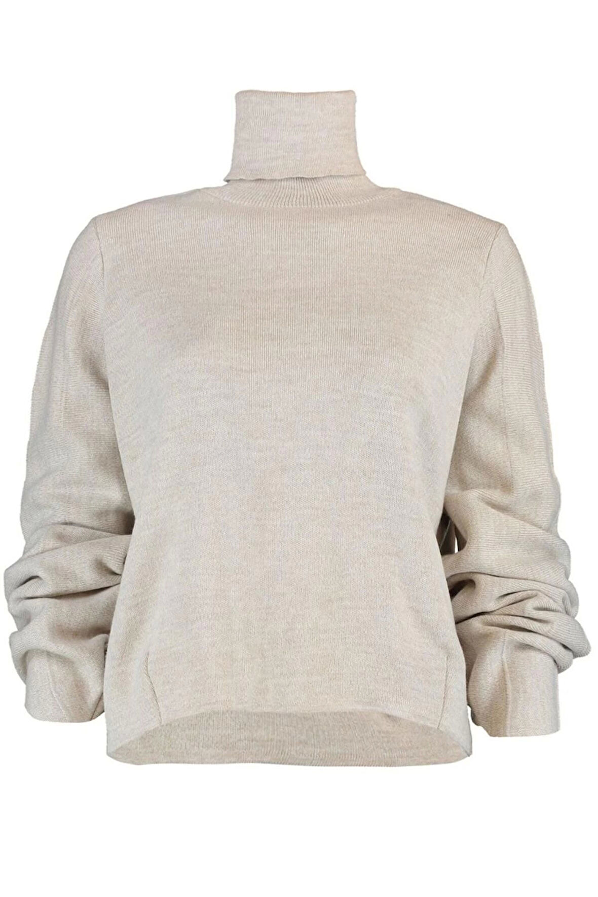 Kadın Moda Şık Regular Balıkçı Yaka Uzun Kol Düz Basic Balıkçı Yaka Triko Kazak