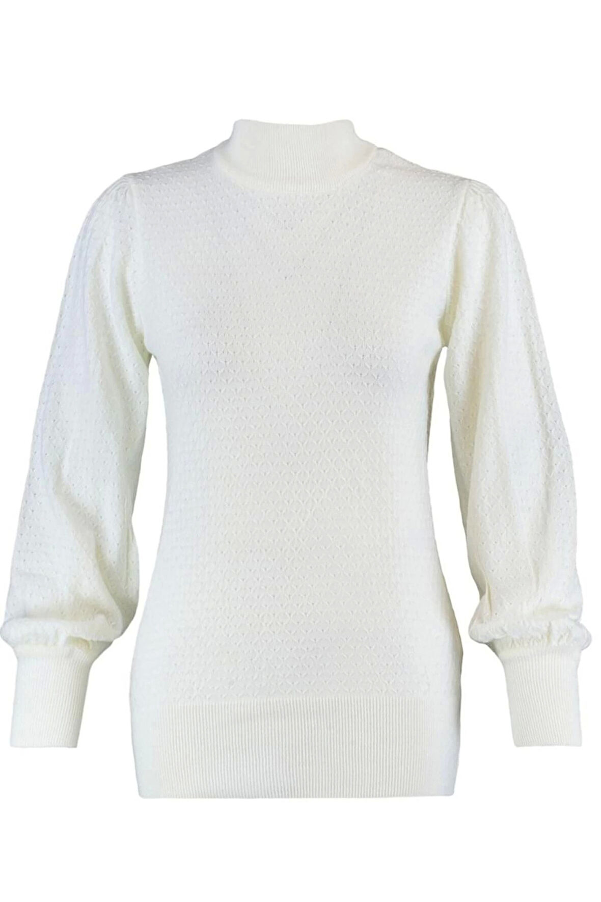 Kadın Moda Şık Regular Dik Yaka Uzun Kol Dokulu Dik Yaka Triko Kazak