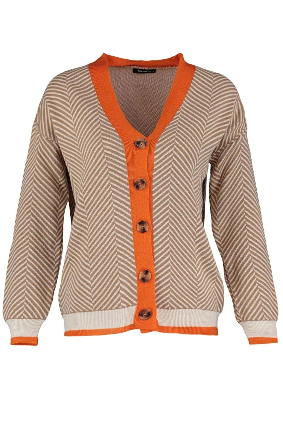 Kadın Moda Şık Midi V Yaka Oversize Geniş Kalıp Triko Hırka