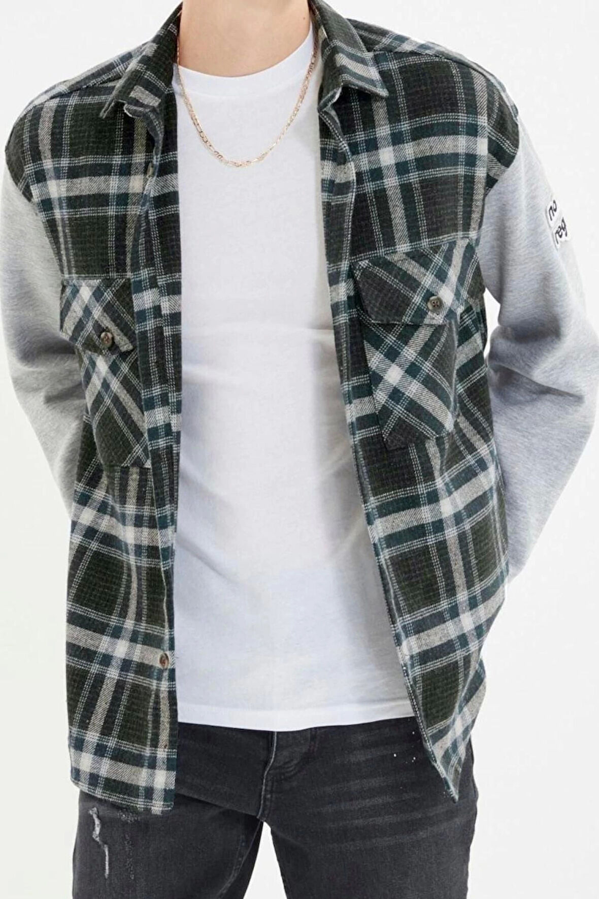 Moda Gömlek Yaka Ekose Oversize Kolları Örme Çift Cep Kapaklı Kışlık Kareli Oduncu Ceket Gömlek