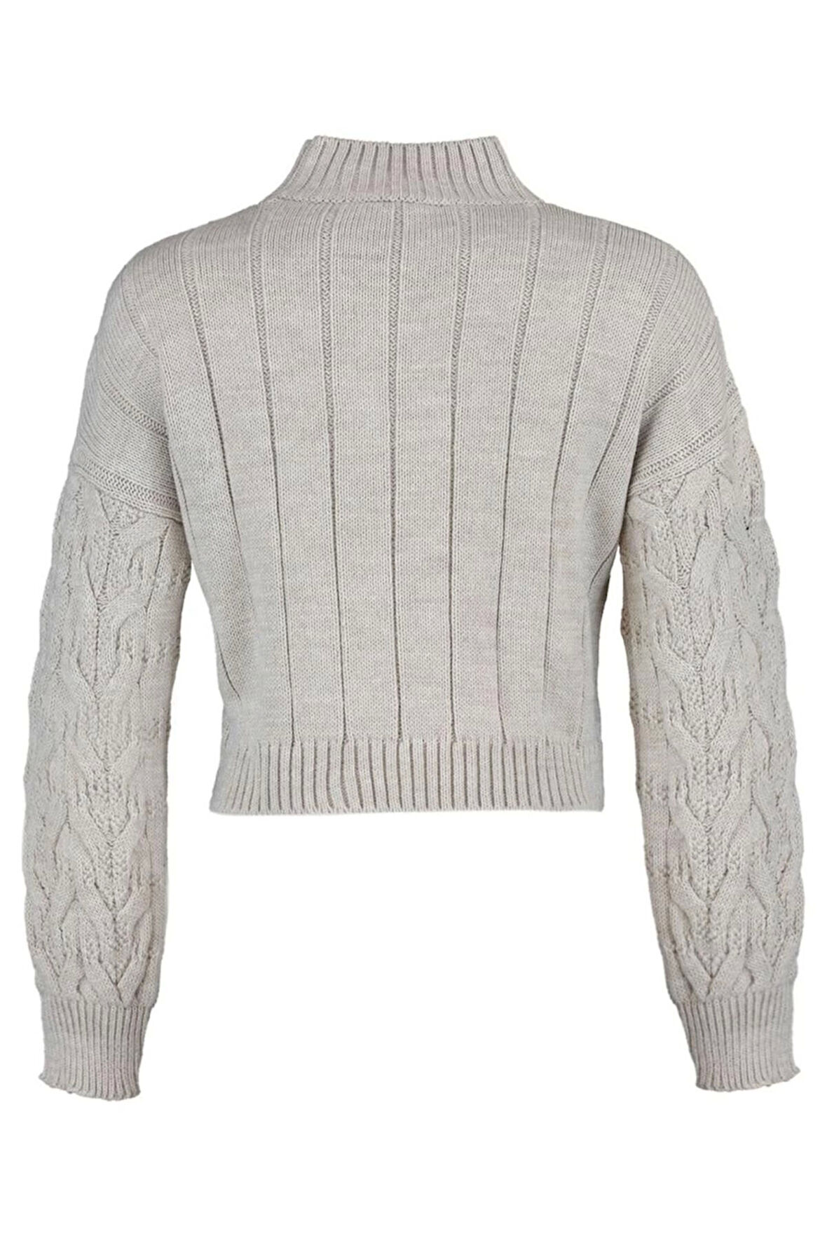 Kadın Moda Şık Crop Dik Yaka Uzun Kol Saç Örgü Crop Dik Yaka Triko Kazak