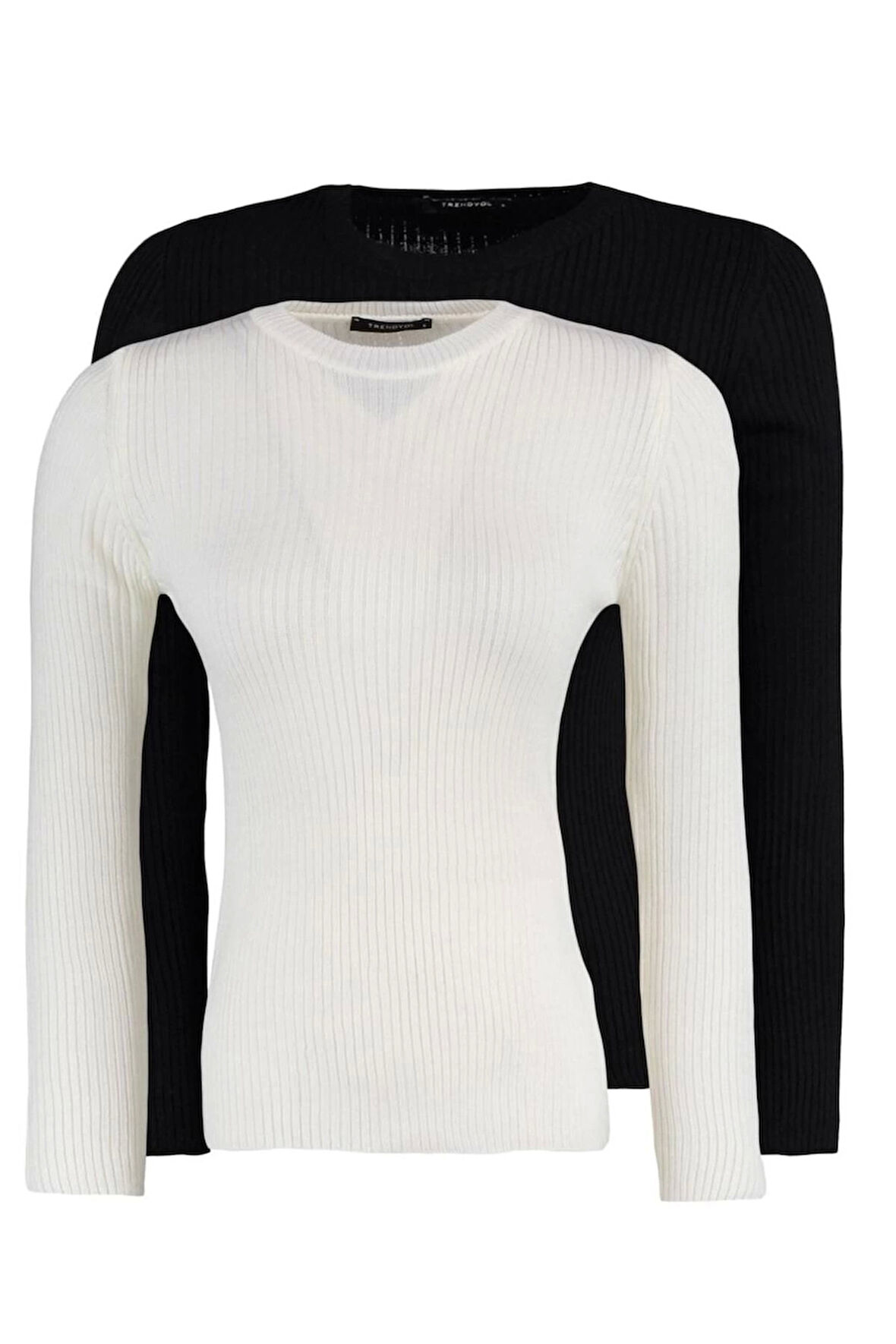 Kadın Moda Şık Regular Bisiklet Yaka Uzun Kol Düz İkili Paket Triko Kazak